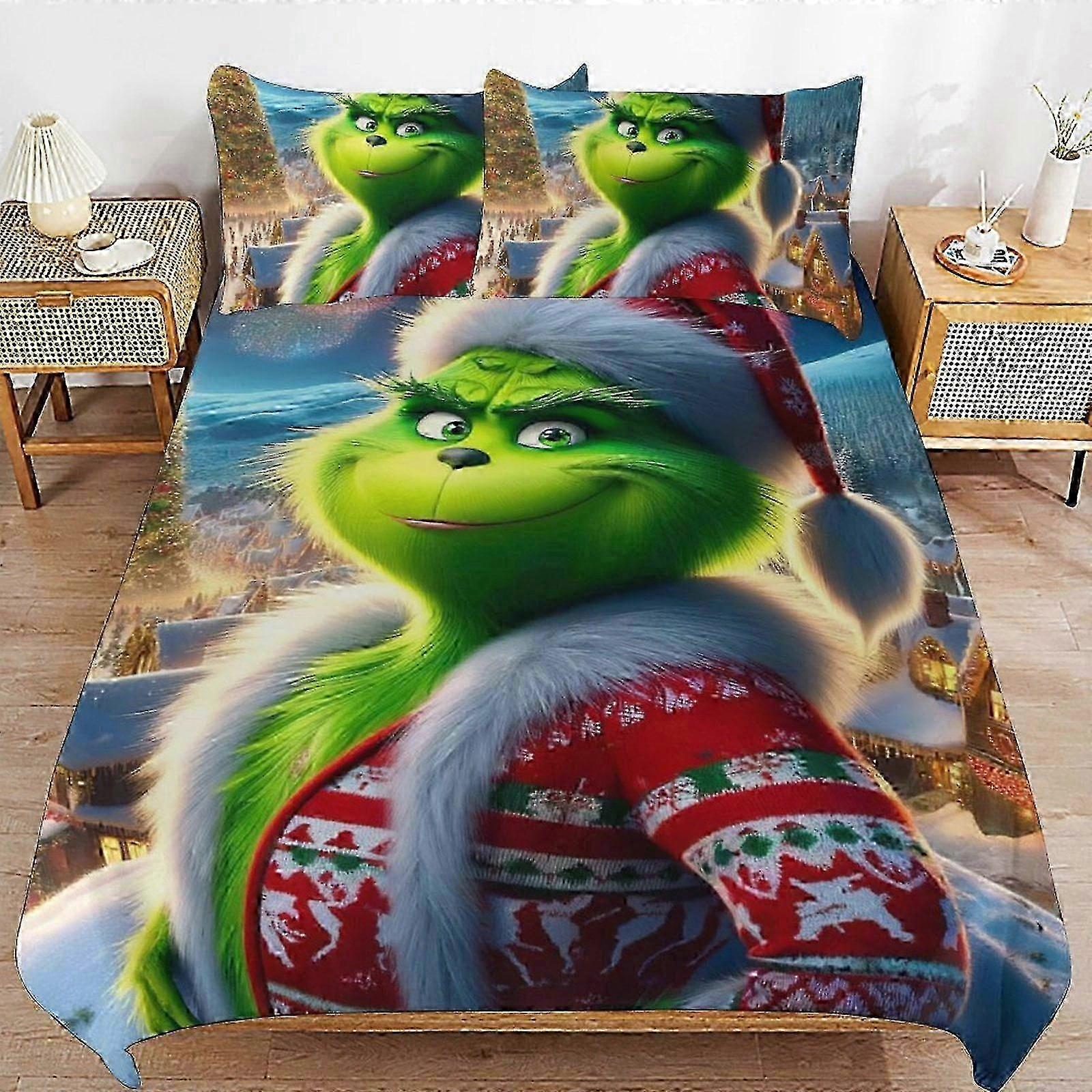 o2893 Lençóis Grinch Conjunto de Cama Capa de Edredão Confortável e Leve Cartoon Bedding3 Peças (1 Capa de Edredão e 2 Fronhas) Lençóis fg2