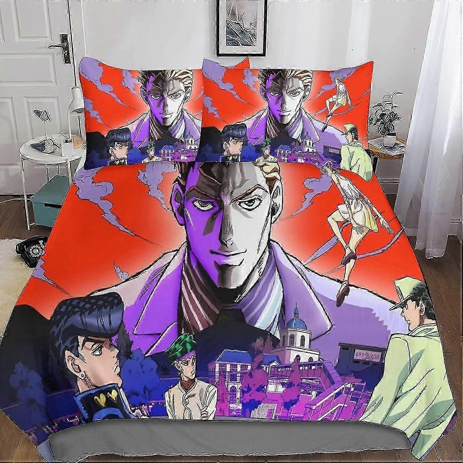 o4177 Bed Sheets JoJo Duvet Cover Set 3D Printed Decorative Bedding Bizarre Adventure Quilt Cover 3 Pcs with Hidden Zipper Bedding Sets Comforter Cove