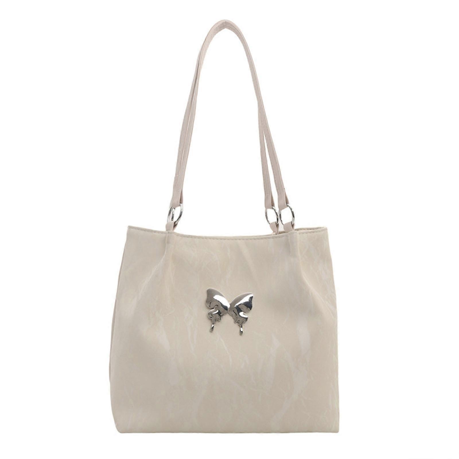 Elegant Shoulder Bag Aesthetic Butterfly Pattern Versatile Solid Color PU Leather Underarm Bag Large Capacity Handbag White