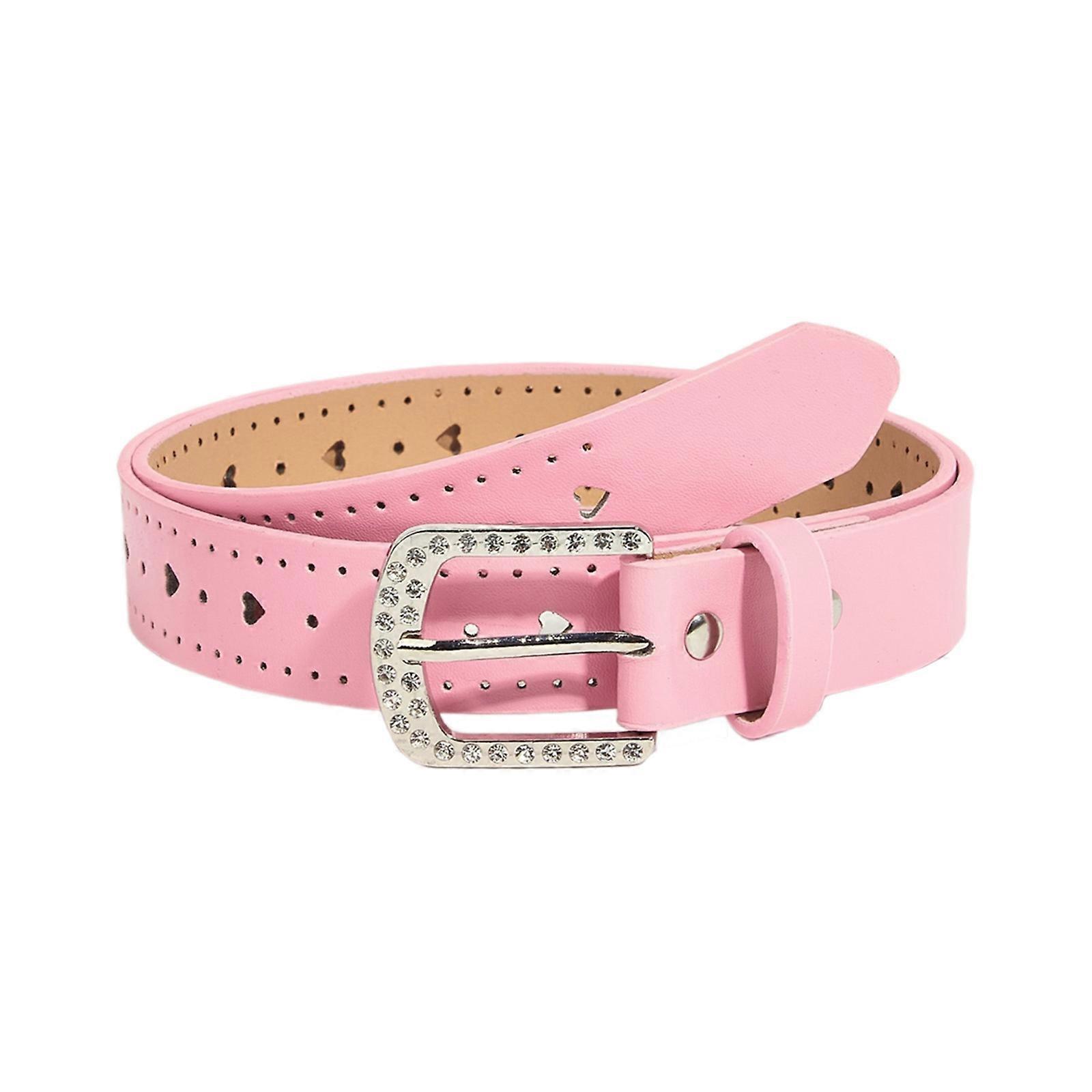 Simple Adult Waist Belt with Diamond Pin Buckle Adjustable Waistband PU Waist Belts for Rock Fan Wear Resistant  Pink