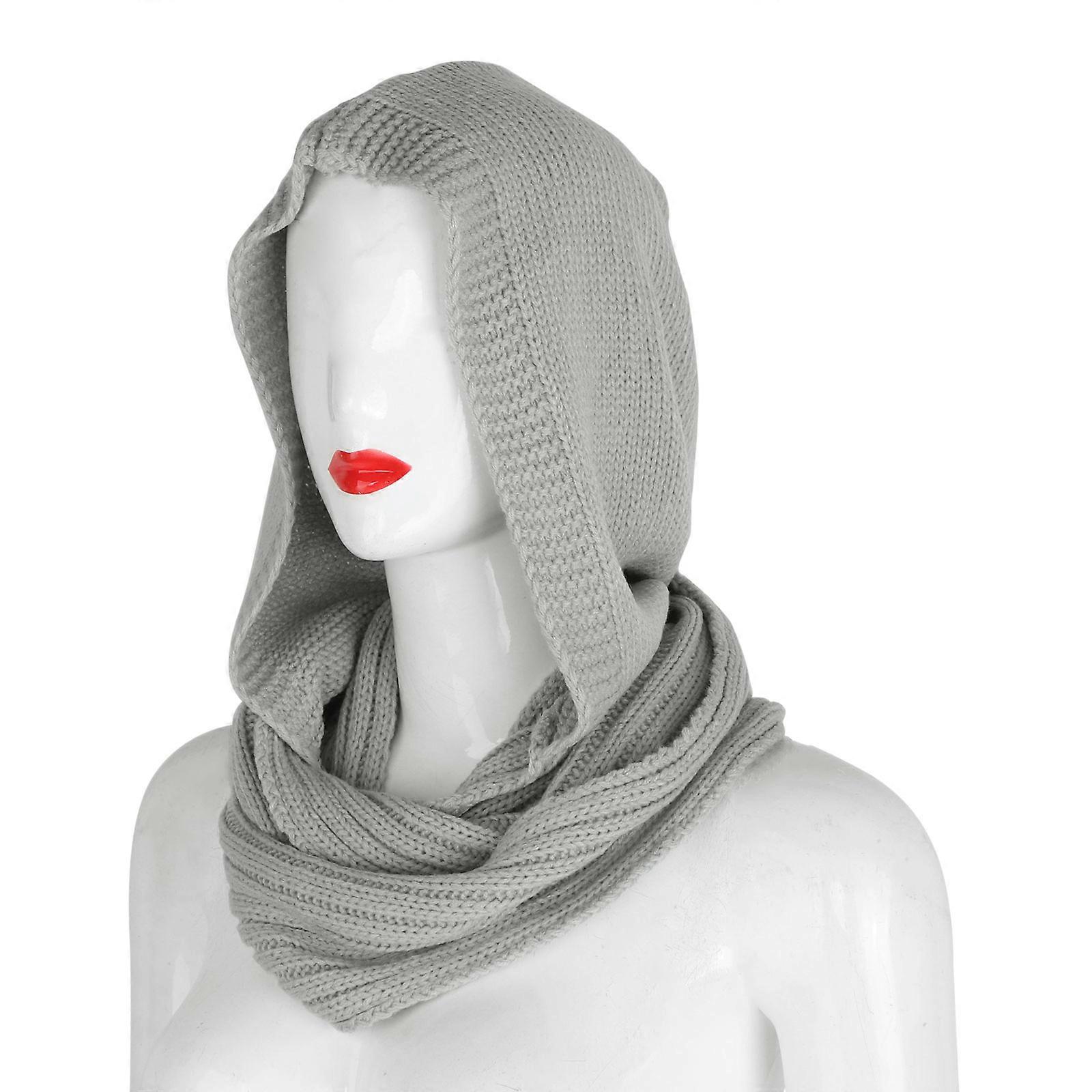 Vinter Myk Genser Strikk til Infinity Skjerf Luer Hettegenser Sirkel Loop Sjal Wrap Helfarge Løs Lue Lue Til Dame M lysegrå