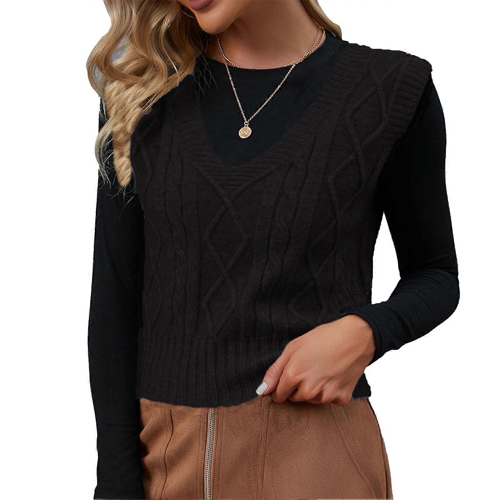 Pull sans manches à col en V et maille torsadée, confortable, tendance, décontracté, pour femme, idéal pour l'automne et l'hiver