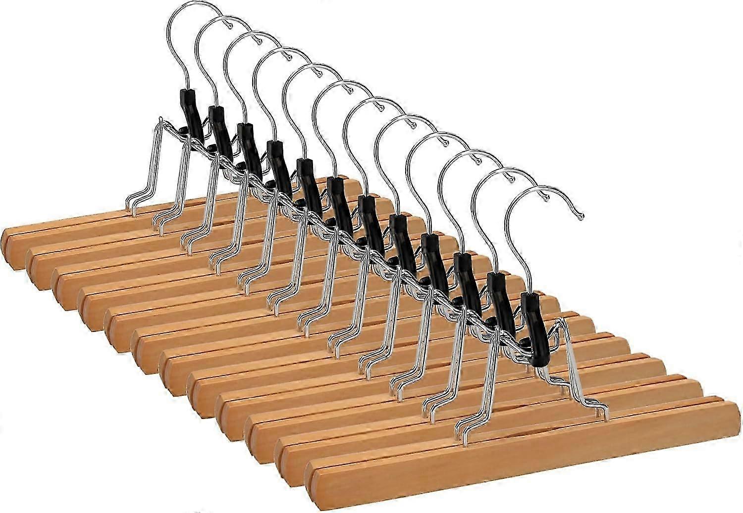 12 X Trouser Rack | Wooden Trouser Tree | Clip-on Hanger Trouser Rack