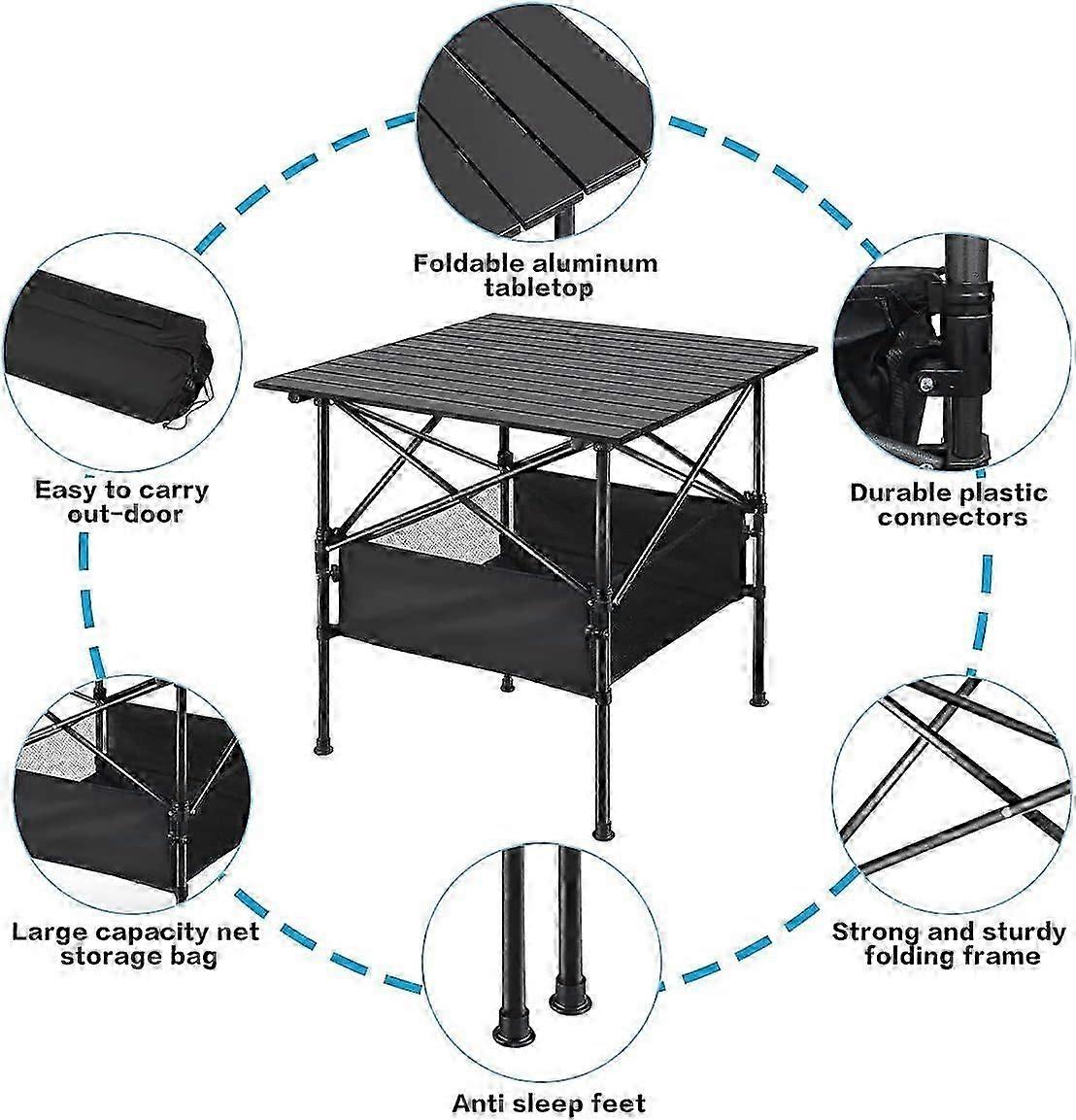 Folding camping table, aluminium folding table, height adjustable, light and portable folding garden table with carry bag for camping, garden, kitchen
