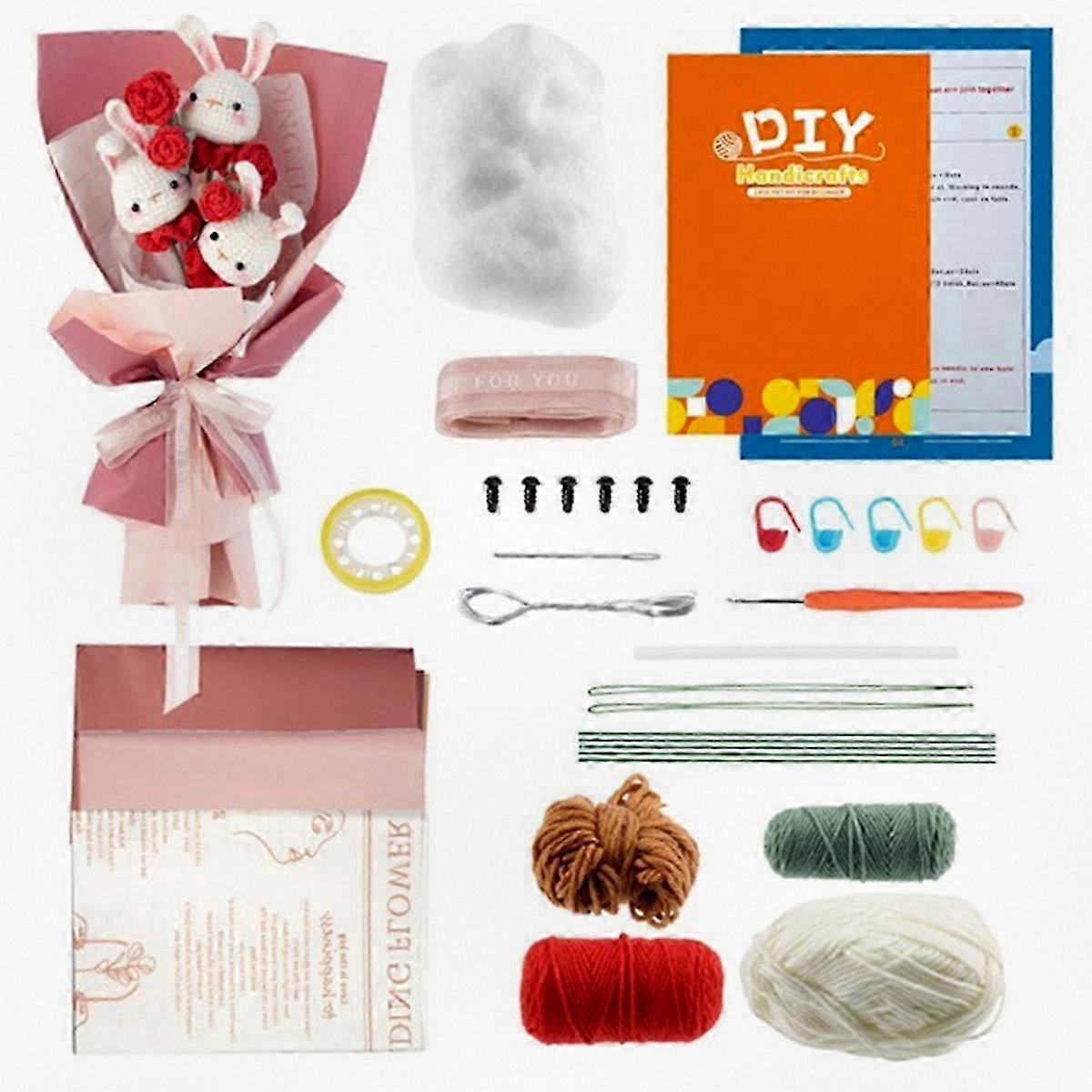 Crochet Flower Bouquet Kit for Beginners, Includes Supplies and Step-by-Step Guide in M33 Design