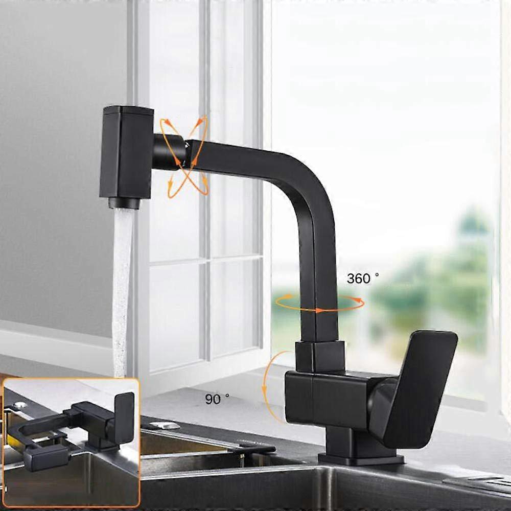 Folding Kitchen Faucet for Inner Window Sinks, Rotating, Hot & Cold, Black, Foldable Design, Model Black-B