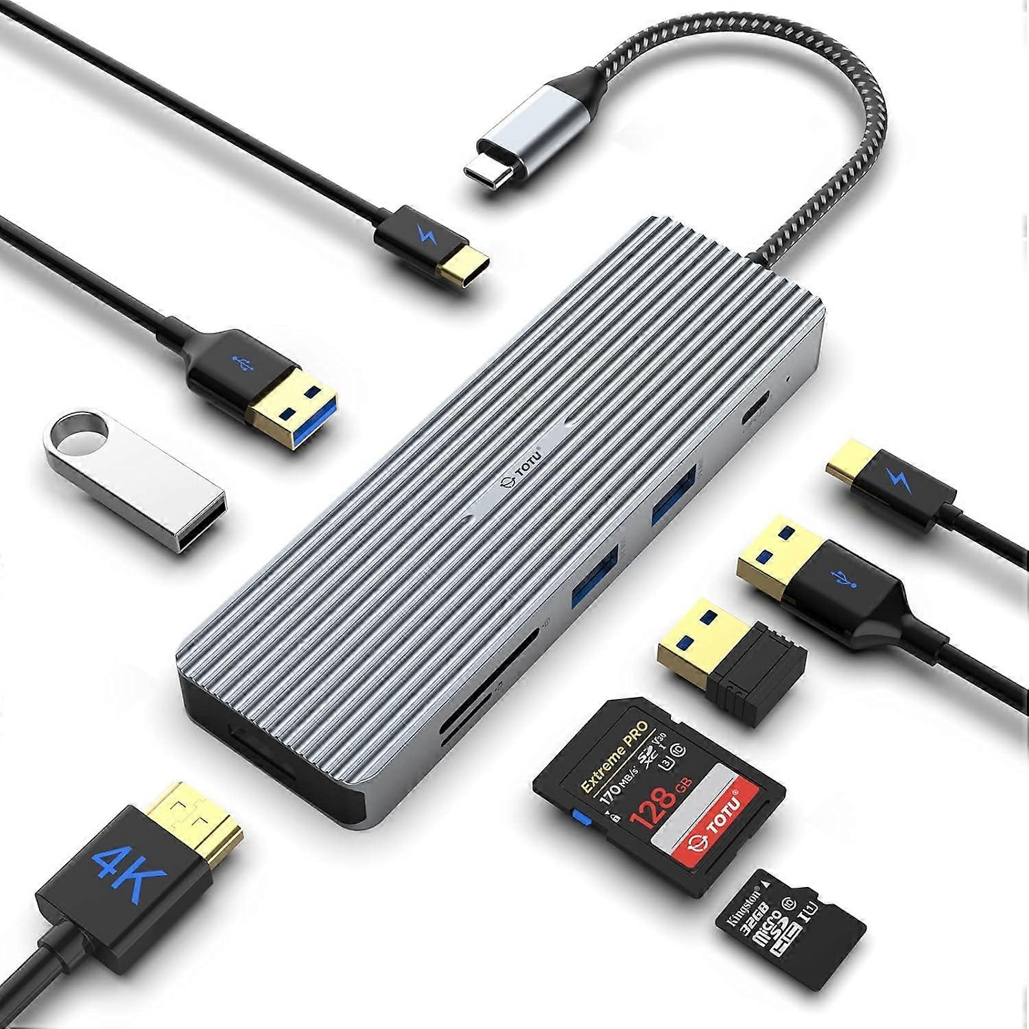 USB C Hub, 9-in-1 Docking Station Type C Hub with 4K HDMI Port, 3 USB 3.0 Ports