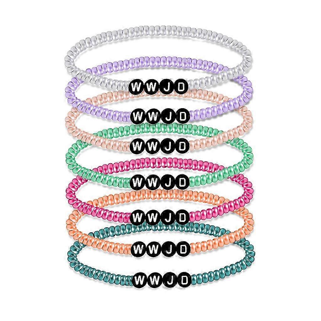 Resin Material WWJD Bracelet Set - 7-Piece Beaded Collection