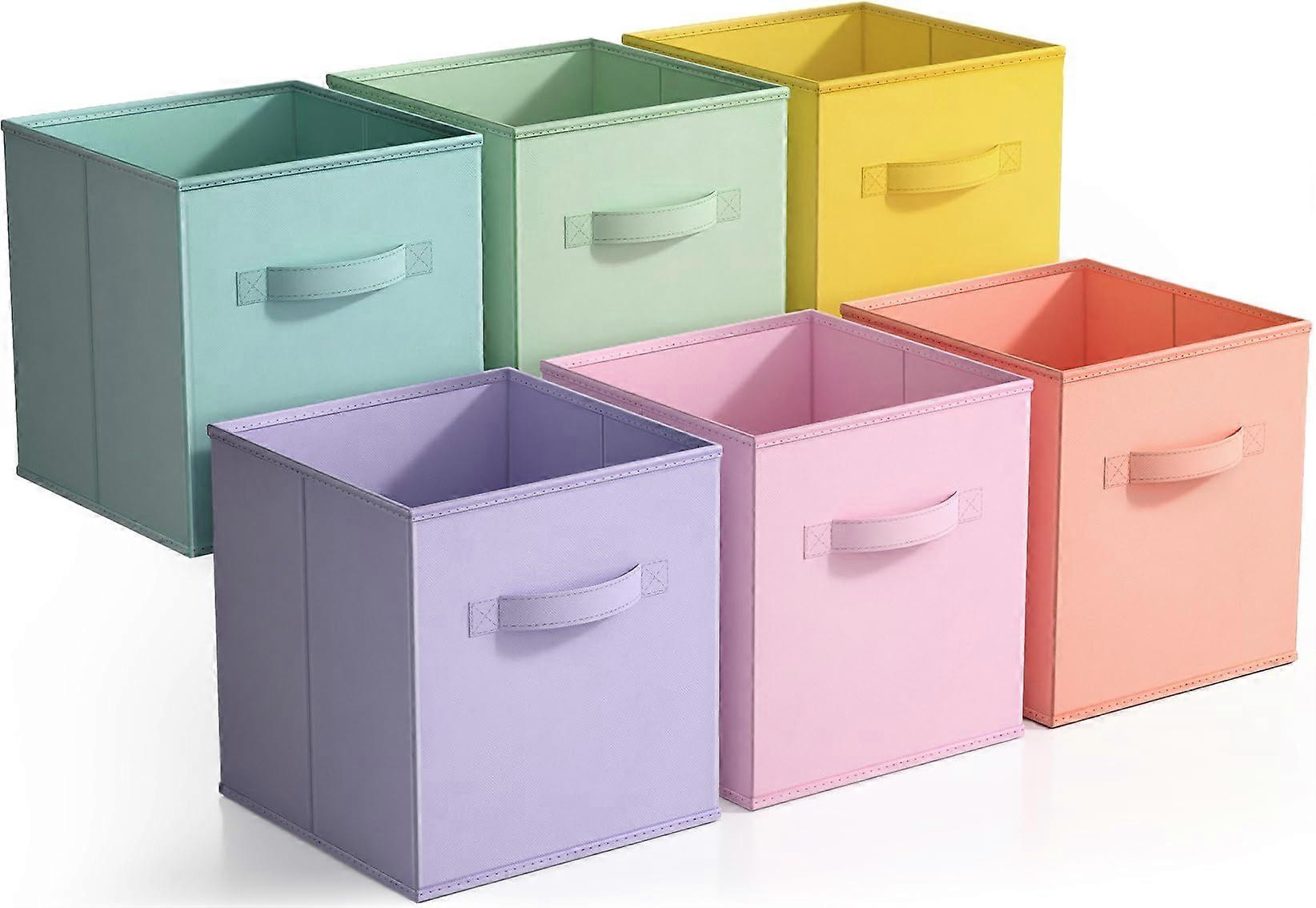 11 -inch fabric storage cubes - solid foldable storage boxes and handle - 6 foldable baskets for editing clothes, toys, books