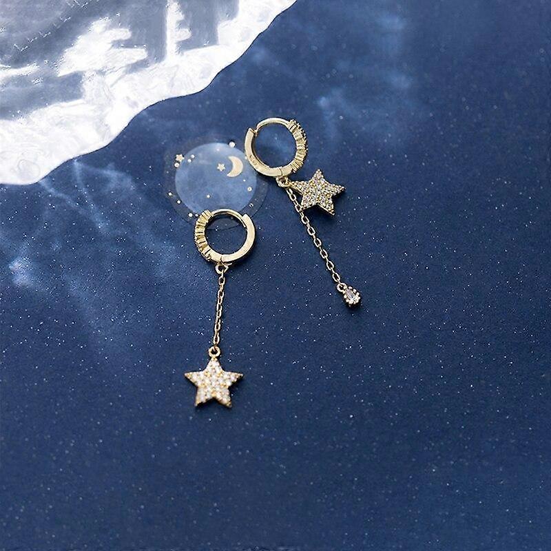 925 Sterling Silver Star Water Drop Ασύμμετρα Σκουλαρίκια Κρίκοι για Γυναίκες Σκουλαρίκια Cubic Zircon Κοσμήματα S-E1089