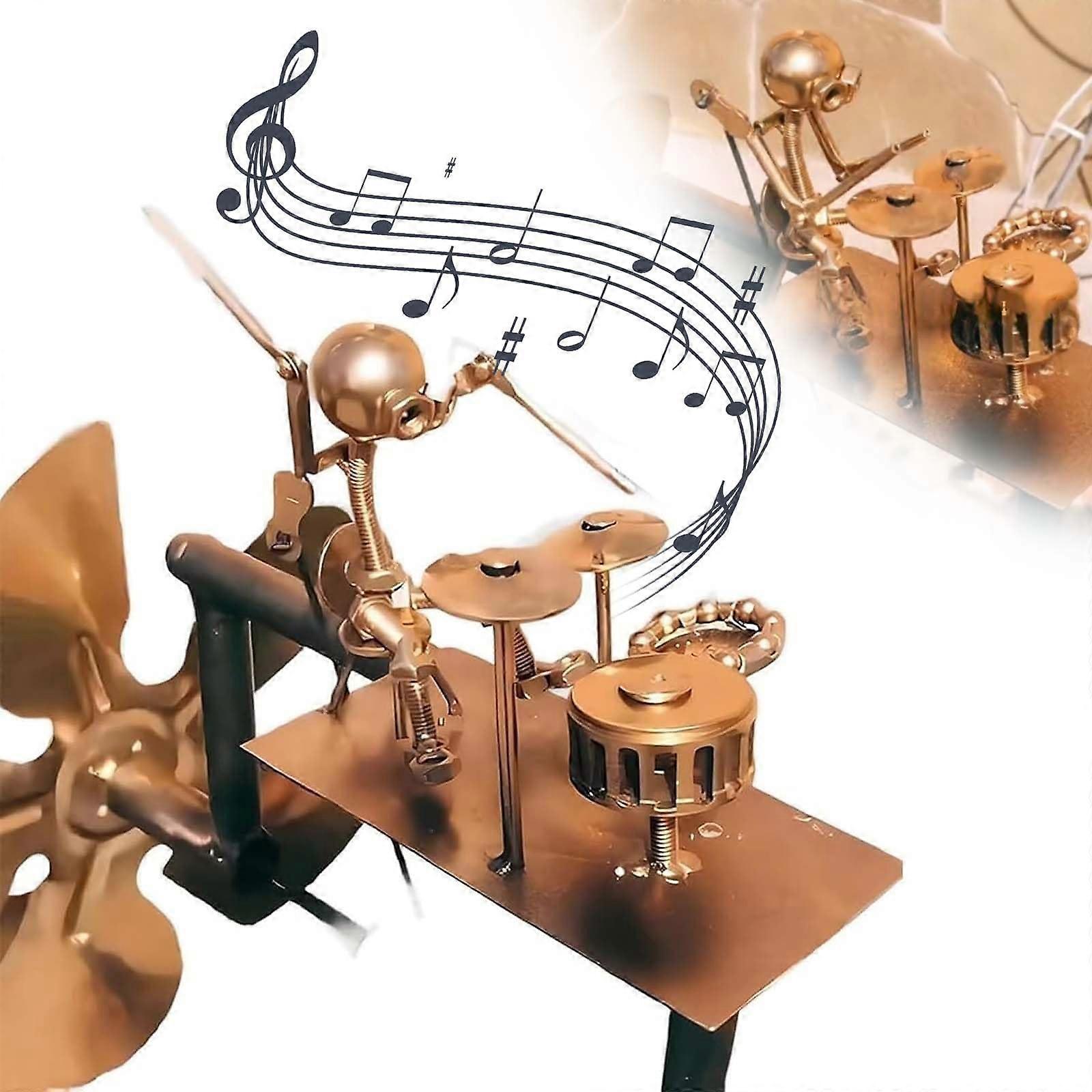 Handmade Metal Drummer Windmill, Percussionist Music Figurines and Statues, Rockin Art Figurine
