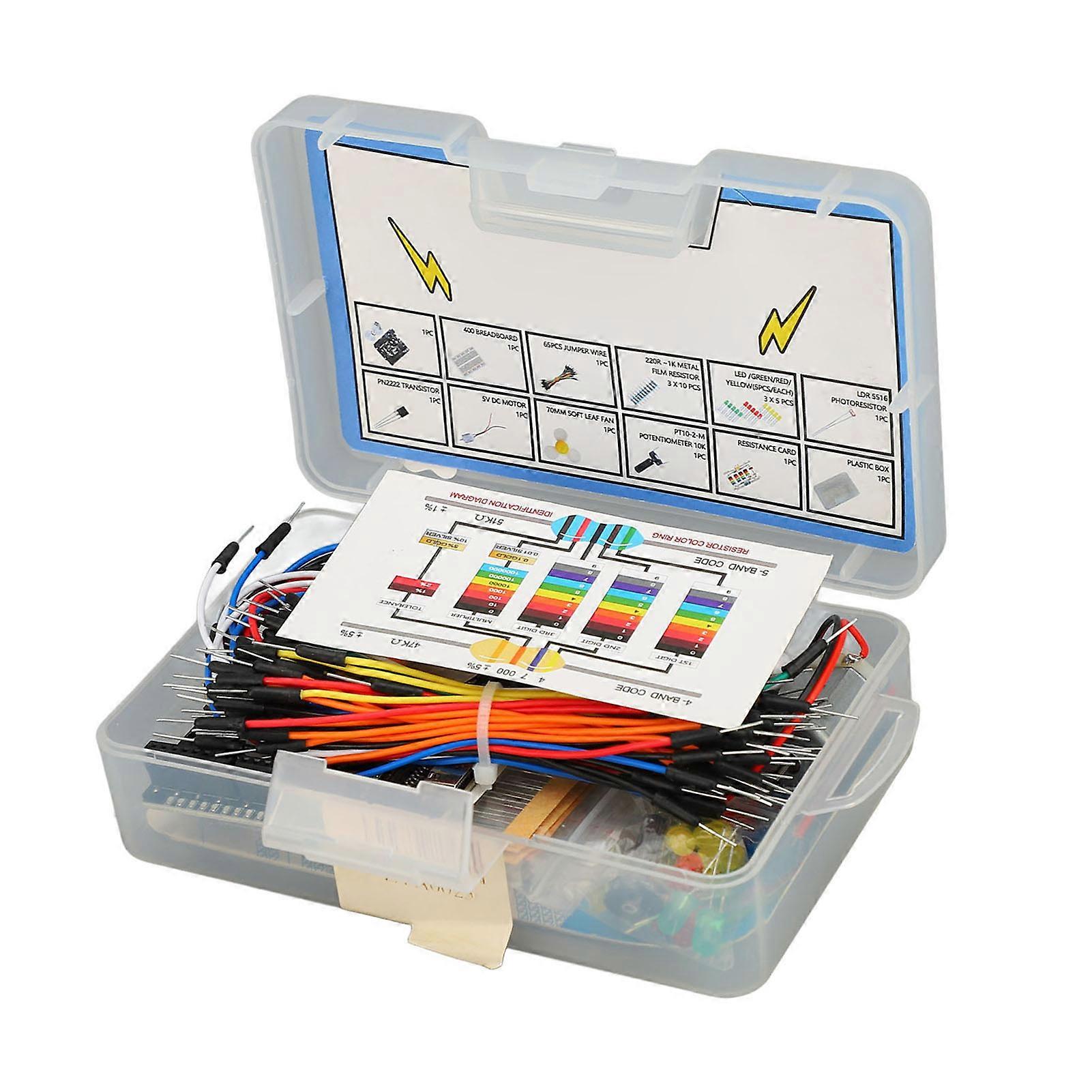 Development Board Kit Electronic Component Starter Set with Resistor LED Breadboard USB Cable Transistor and Motor
