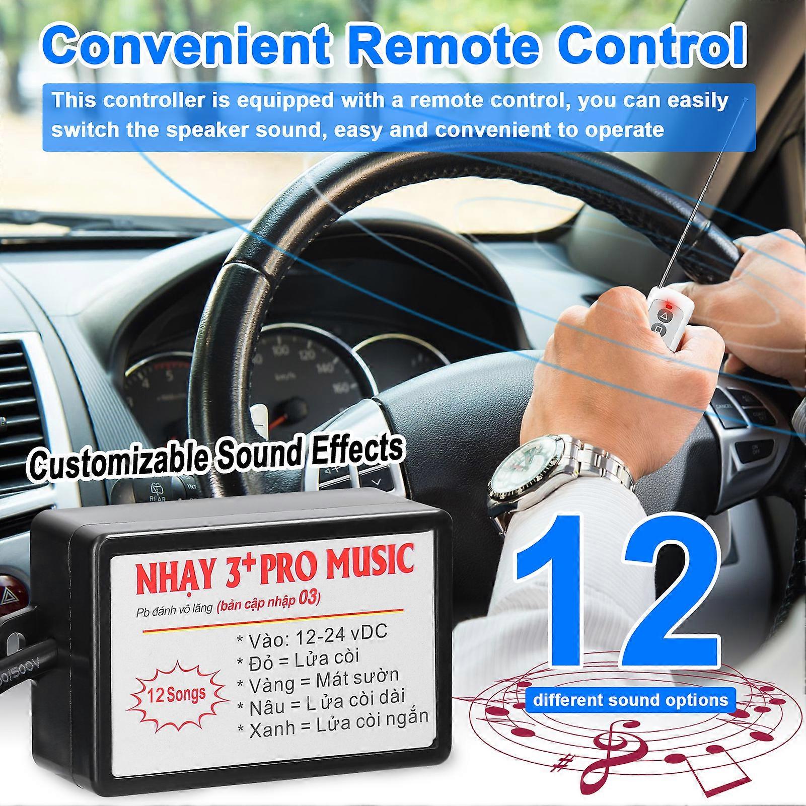 Controller Electric Horn Speaker Unit with 12 Sound Effects Switching Remote Control 12-24V for Car Truck Marine Boat