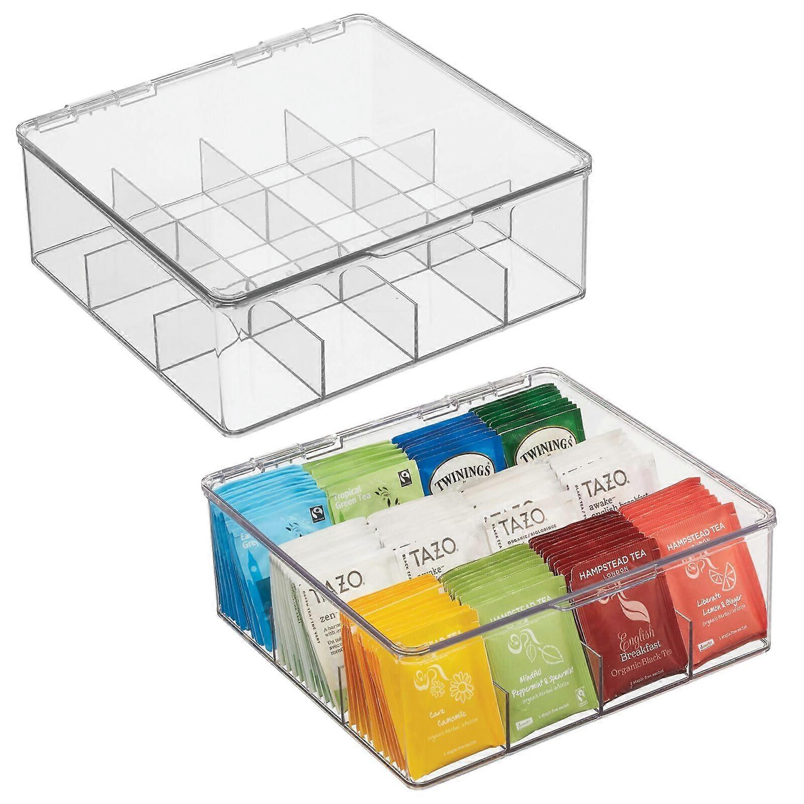 Plastic Stackable Tea Bag Storage Bin Organizer Box Holder with Lid for Kitchen
