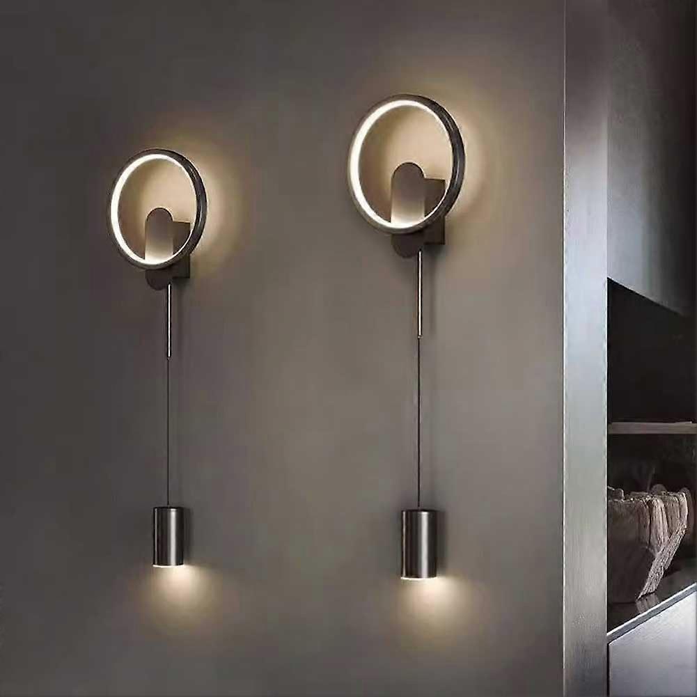 Modern LED Wall Light Hallway Aisle Bedside Wall Lamp Home Decor(2pcsBlack,Warm Light)