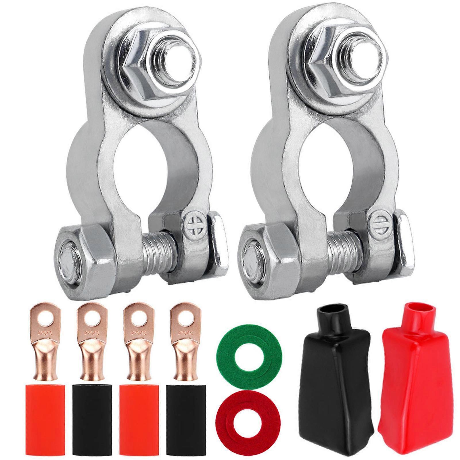 Battery Terminal Connector Kit Includes 4 Lugs & Heatshrink Tubes Heavy Duty Positive Negative for Auto Car Marine 5 16