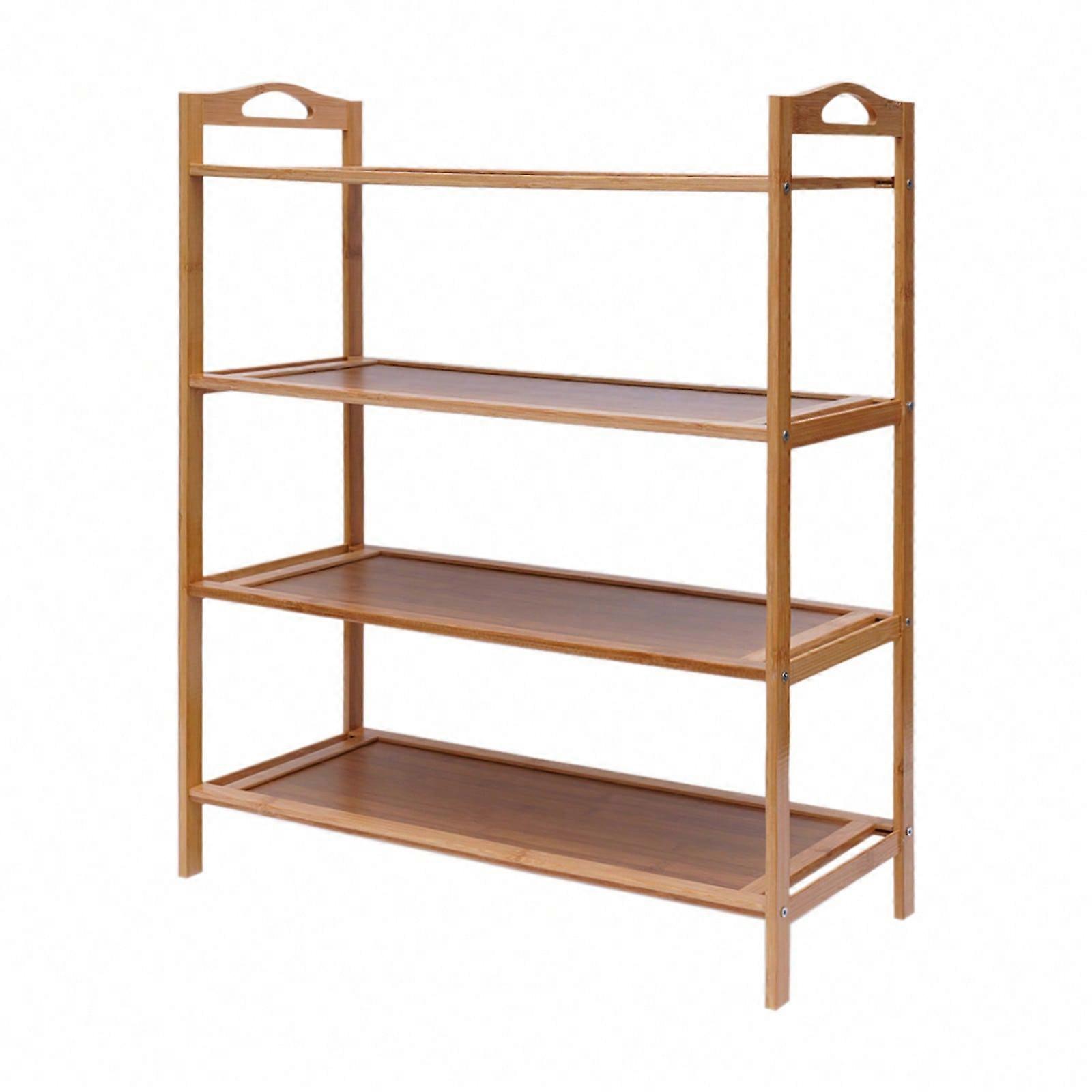 Porch Shoe Rack, 4-Layer Bamboo Shoe Rack, Open Shoe Storage Rack, Bamboo Hollow Storage Rack