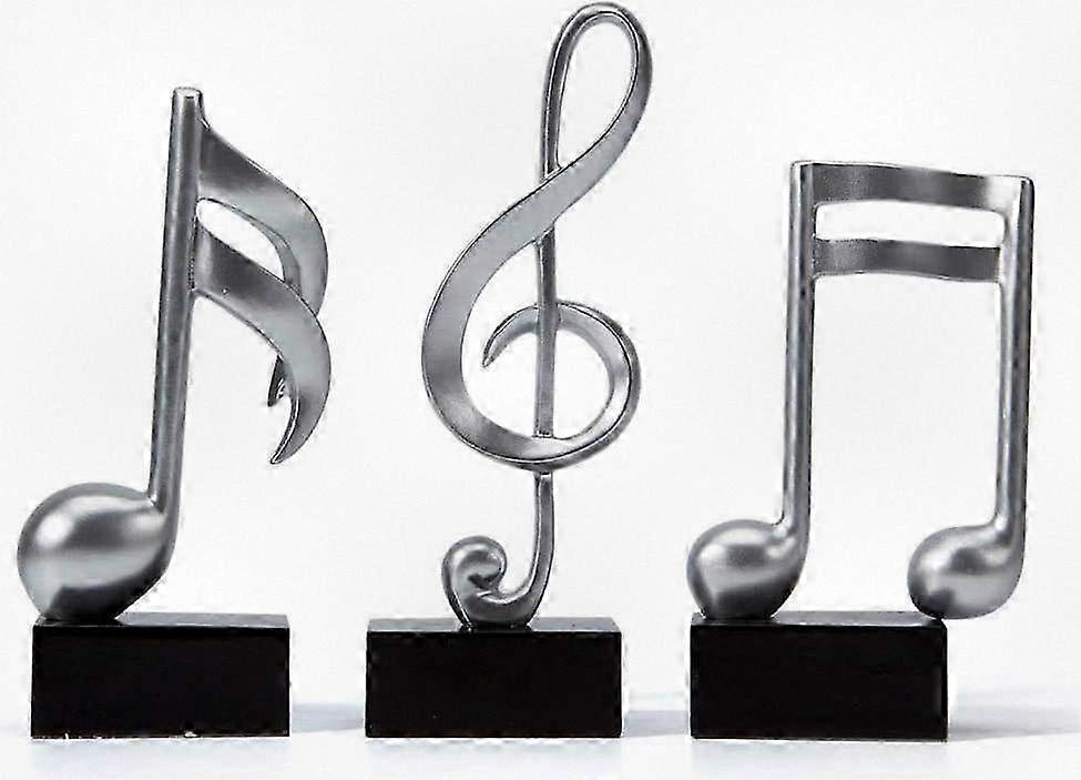 Set of 3 Music Note Decorative Statues, Musical Gifts Figurines, Piano Sculptures for Home Arts in Silver, 7.5 Inches Tall