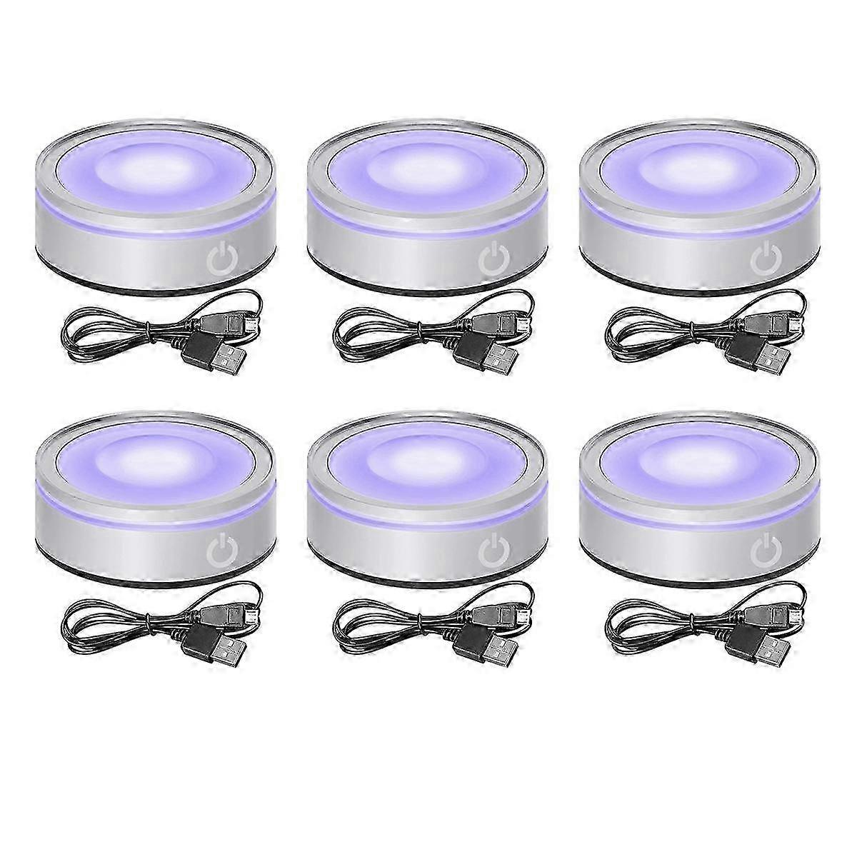 6X LED Rotating Display Stand with Touch Control for 3D Crystal Art Photo, Round Multi-Color Base