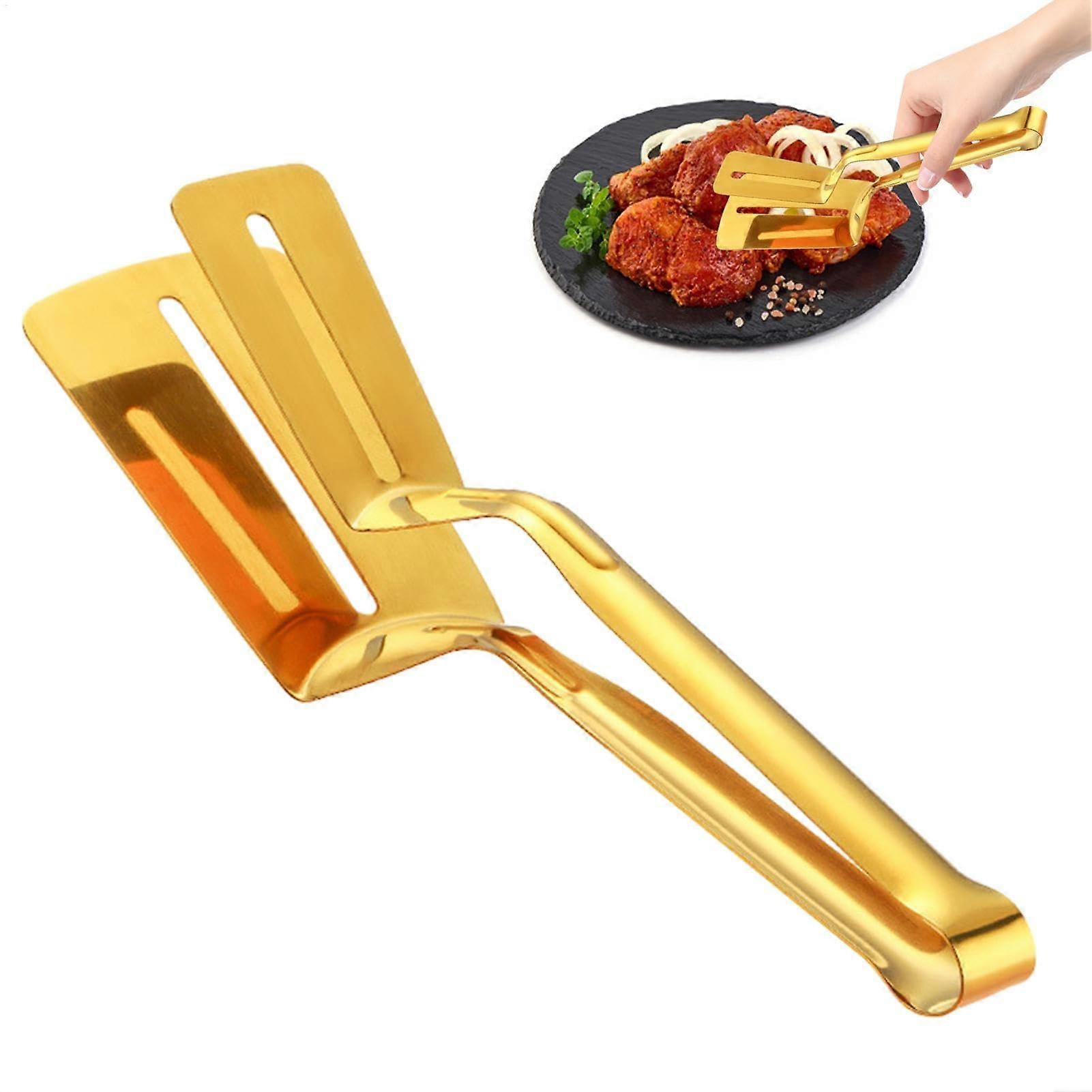 Reversible Spatula Tongs - Double-Sided Stainless Steel Fish Turner with Ergonomic Handle for Grilling and Frying Cooking
