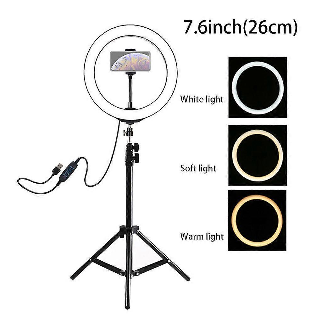 7.6in LED Selfie Ring Lamp with Tripod Stand and Cellphone Holder Kit for Mobile Phone Live Streaming Fill Light Vlog Video Photography Light