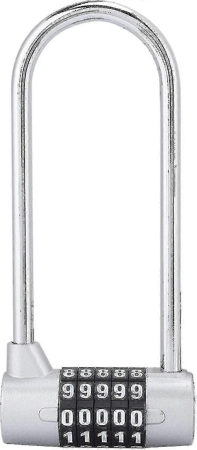 5 Digit Combination Padlock Alloy Safety U Shaped Code Lock Extra Long Locker Lock With Code Lock(silver)