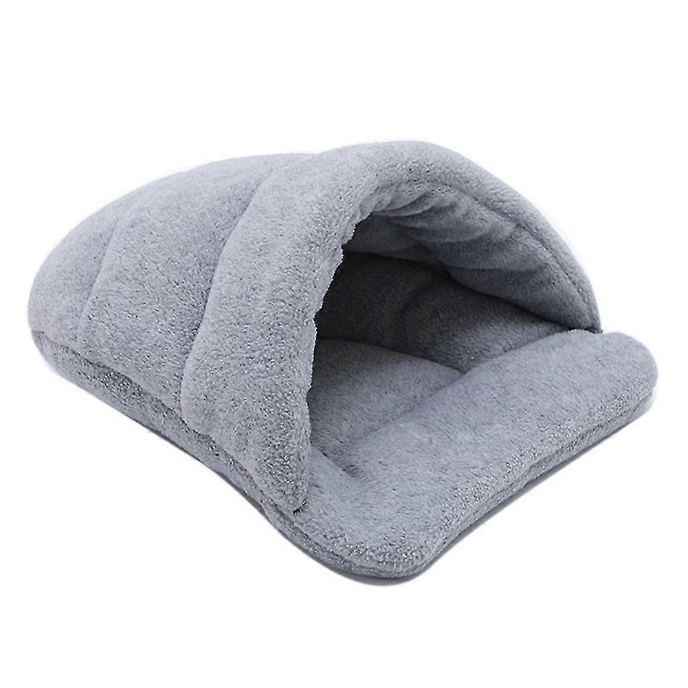 犬と猫のための暖かいフリースペットテントベッド - 居心地の良いスリッパデザイン、ライトグレー