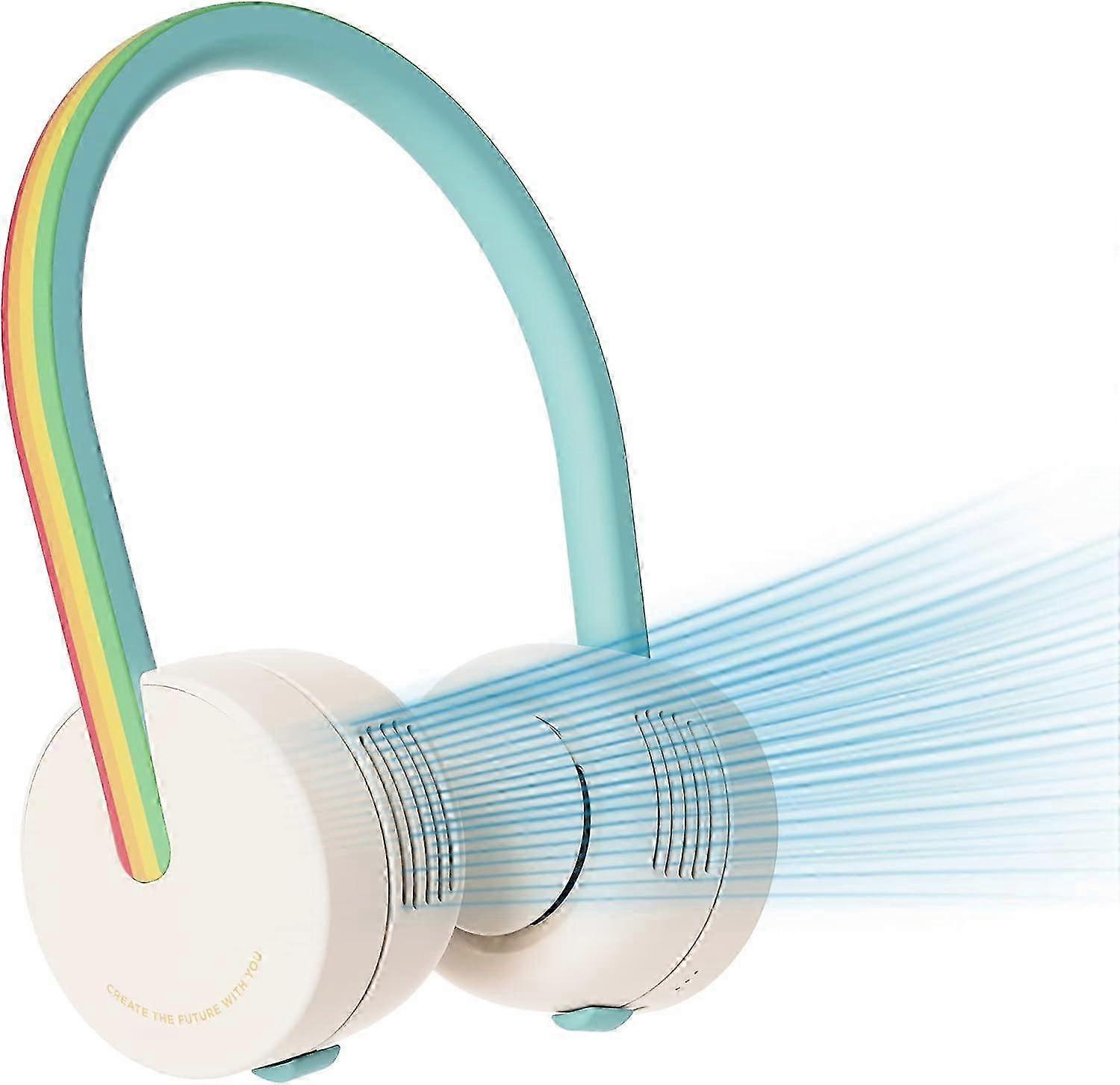 Ventilatore da collo portatile - Mini ventilatore ricaricabile USB a 360° a 3 velocità per bambini all'aperto - Arcobaleno
