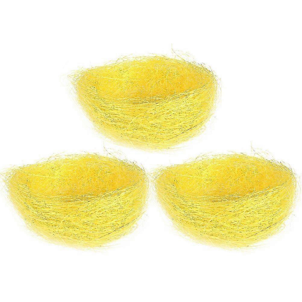 3Pcs Artificial Nest Easter Mini Colored Thread Bird Nests for Candies Eggs Yellow