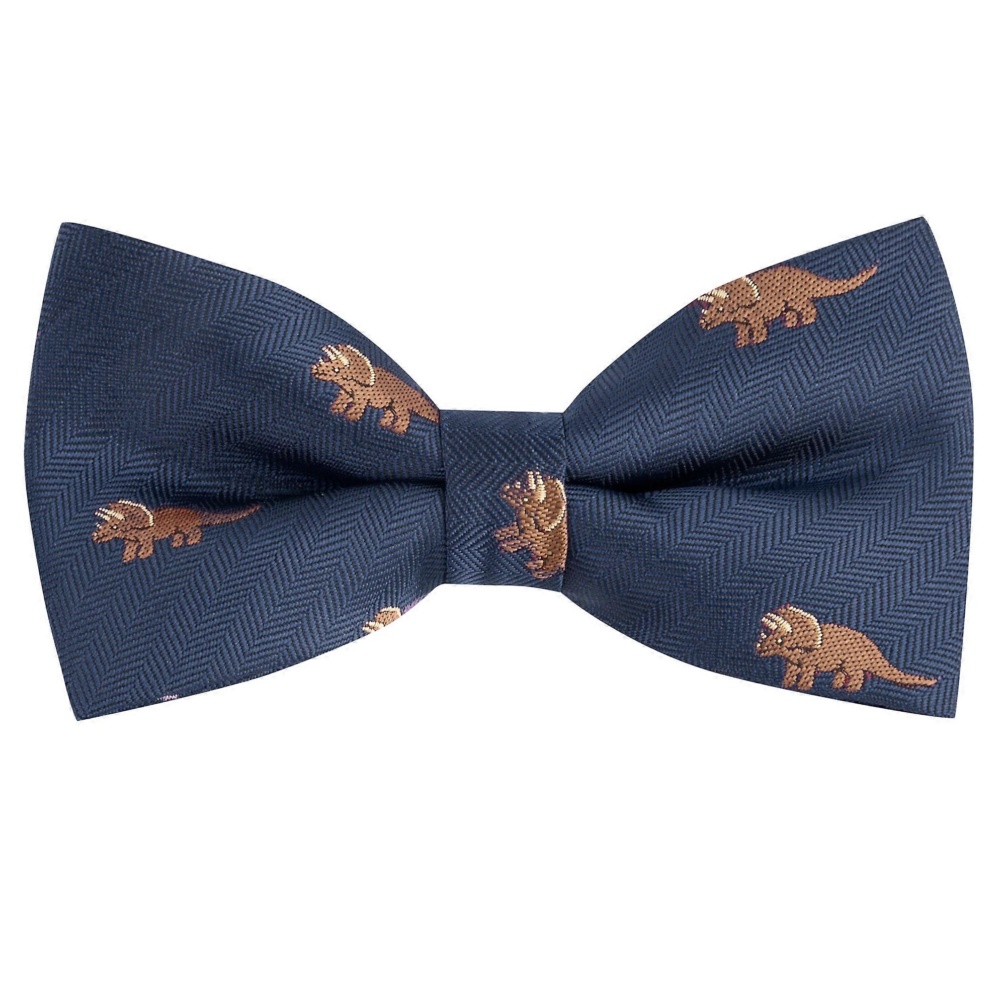 Navy Blue Triceratops Herringbone Bow Tie