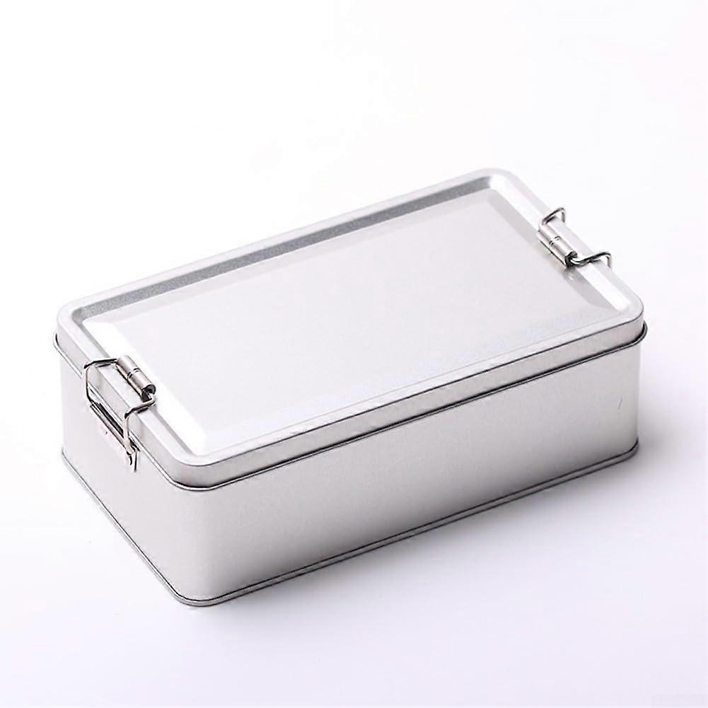 Metal Tin Box With Lid Rectangle Empty Biscuit Candy Tinplate Home Kitchen Storage Organizer (L) Biscuit Tin L Size