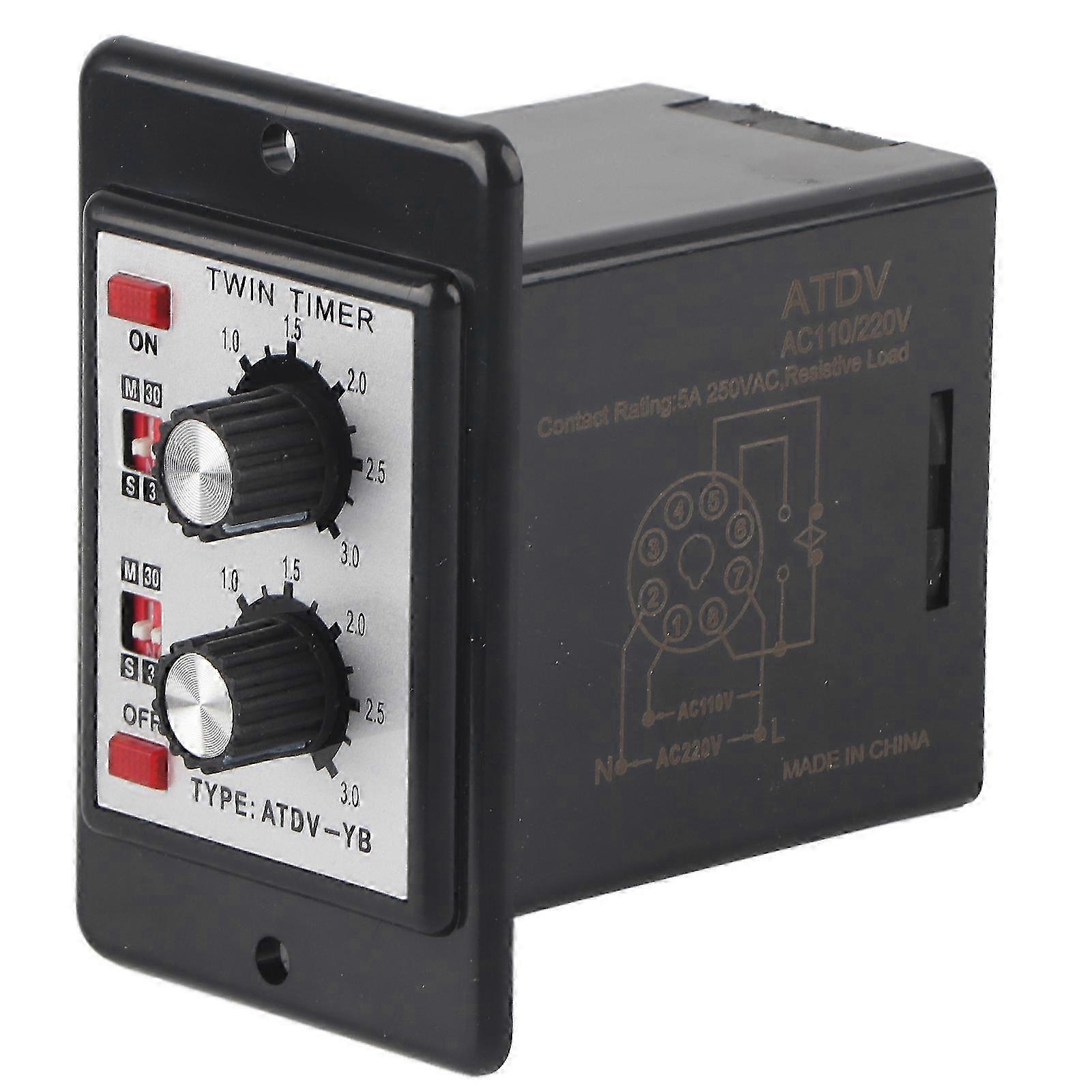 2025 Knob Control Time Switch Relay On Off Twin Timer Relay ATDV YB AC110v 220V 50/60Hz