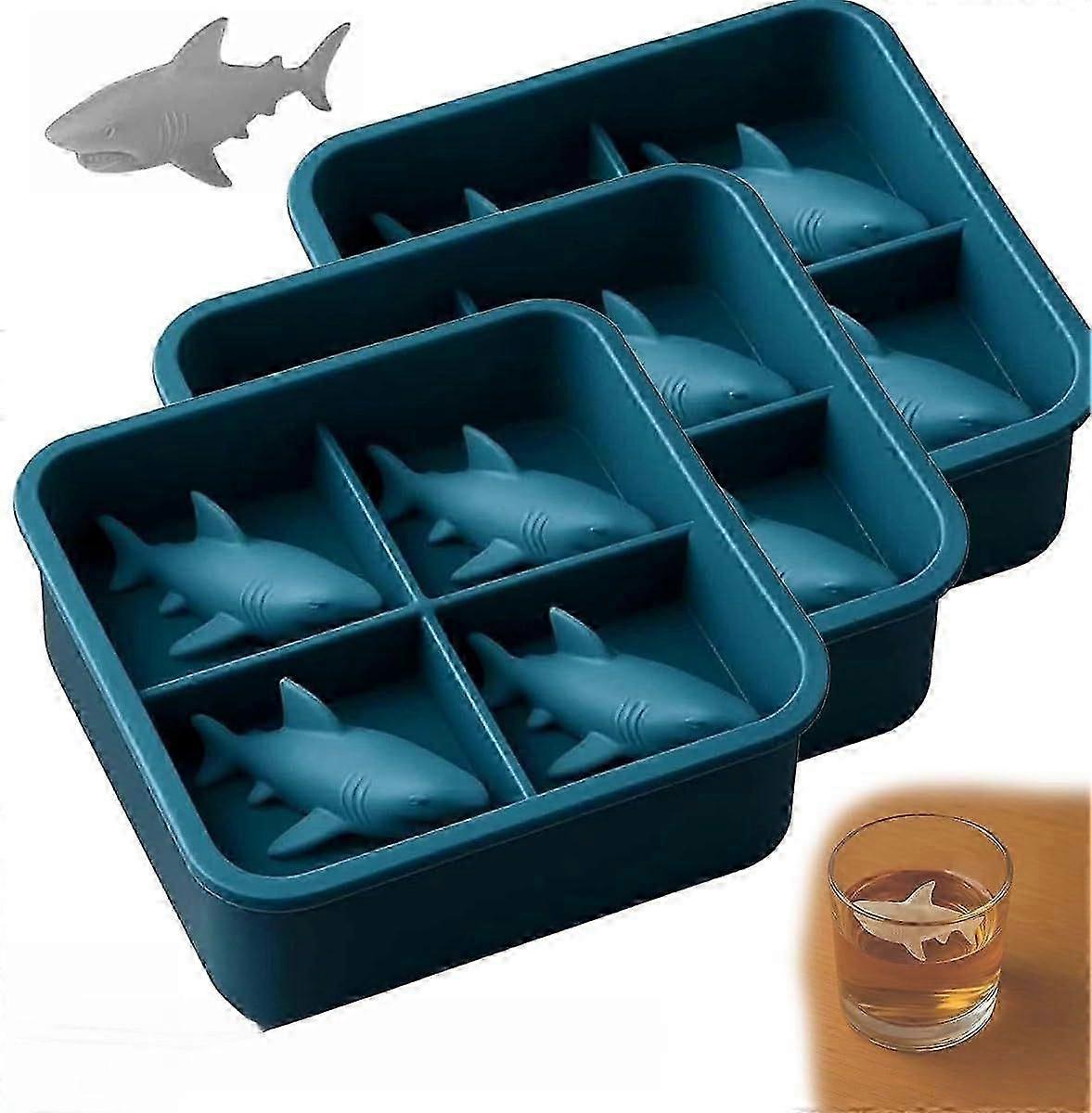 Shark Silicone Ice Mold, Reusable Small Animal 3D Ice Cube Tray for Freezer, 4 Cavity Fun Easy-Release DIY Mould Suitable for Whiskey Juice Cocktail C