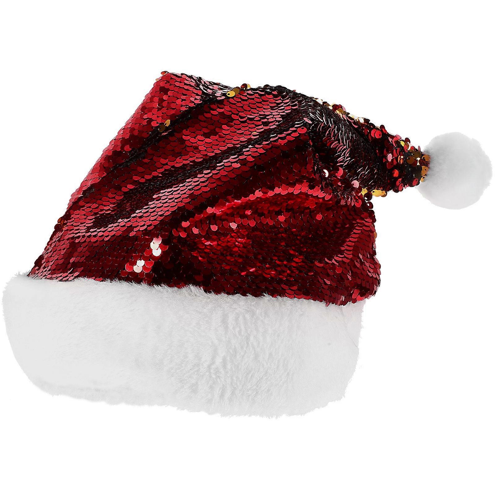 Xmas Santa Hat Sequin Design Round Top Party Accessory Golden Red 36x28x1cm 1Set