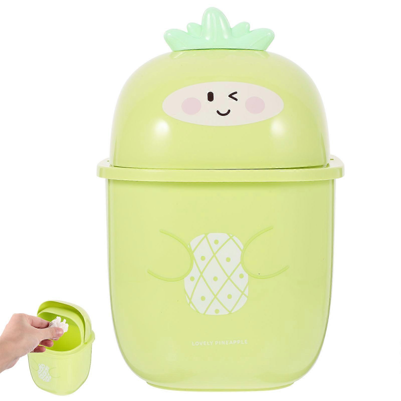 Portable Trash Can Pineapple Trash Can With Lid For Office Use Plastic 9.4 6.5 6.5in Quick Disposal 1Pack