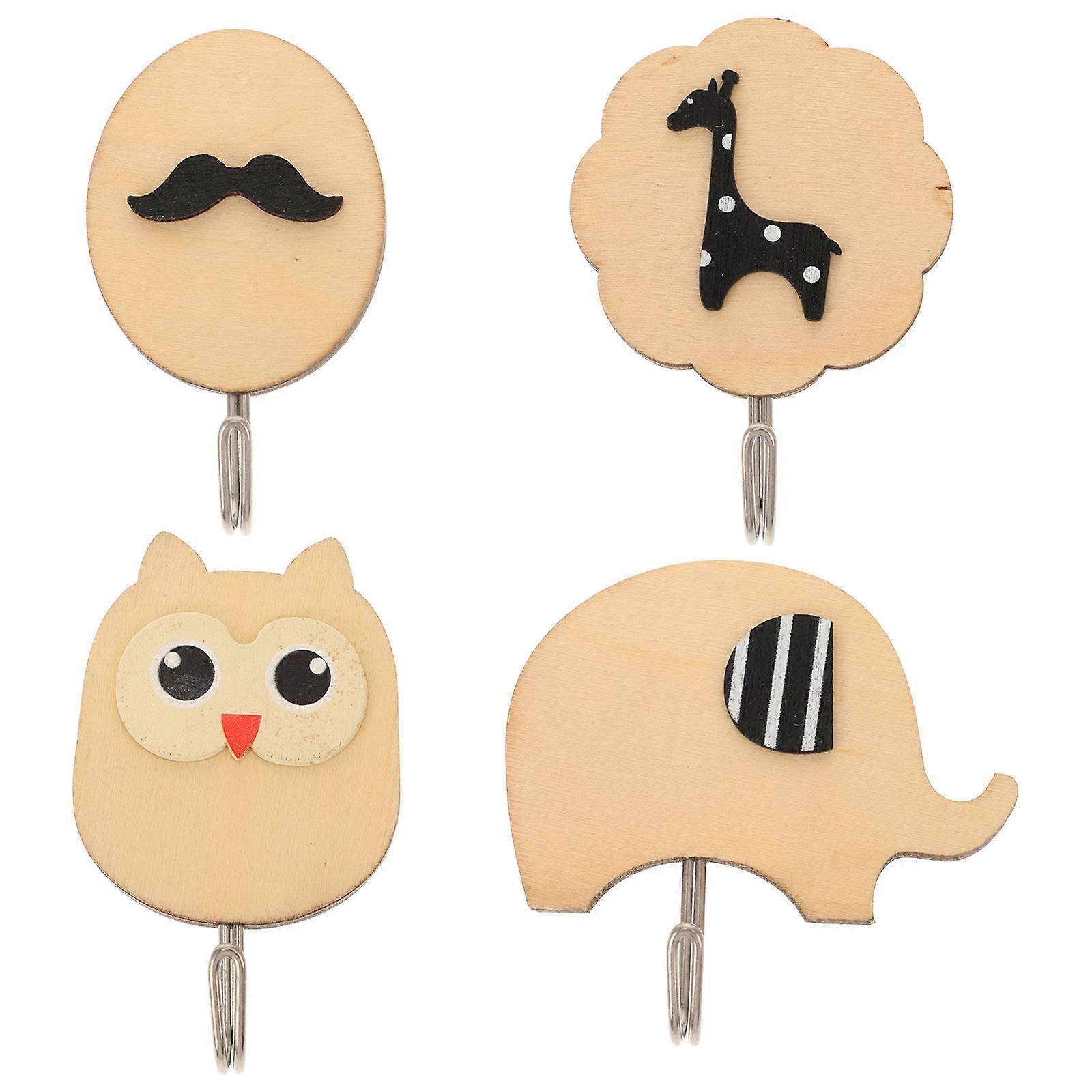 Cute Wall Hooks Adhesive Multi-use Wood Kitchen Organization Sturdy 7.8X5.4CM 4Pcs