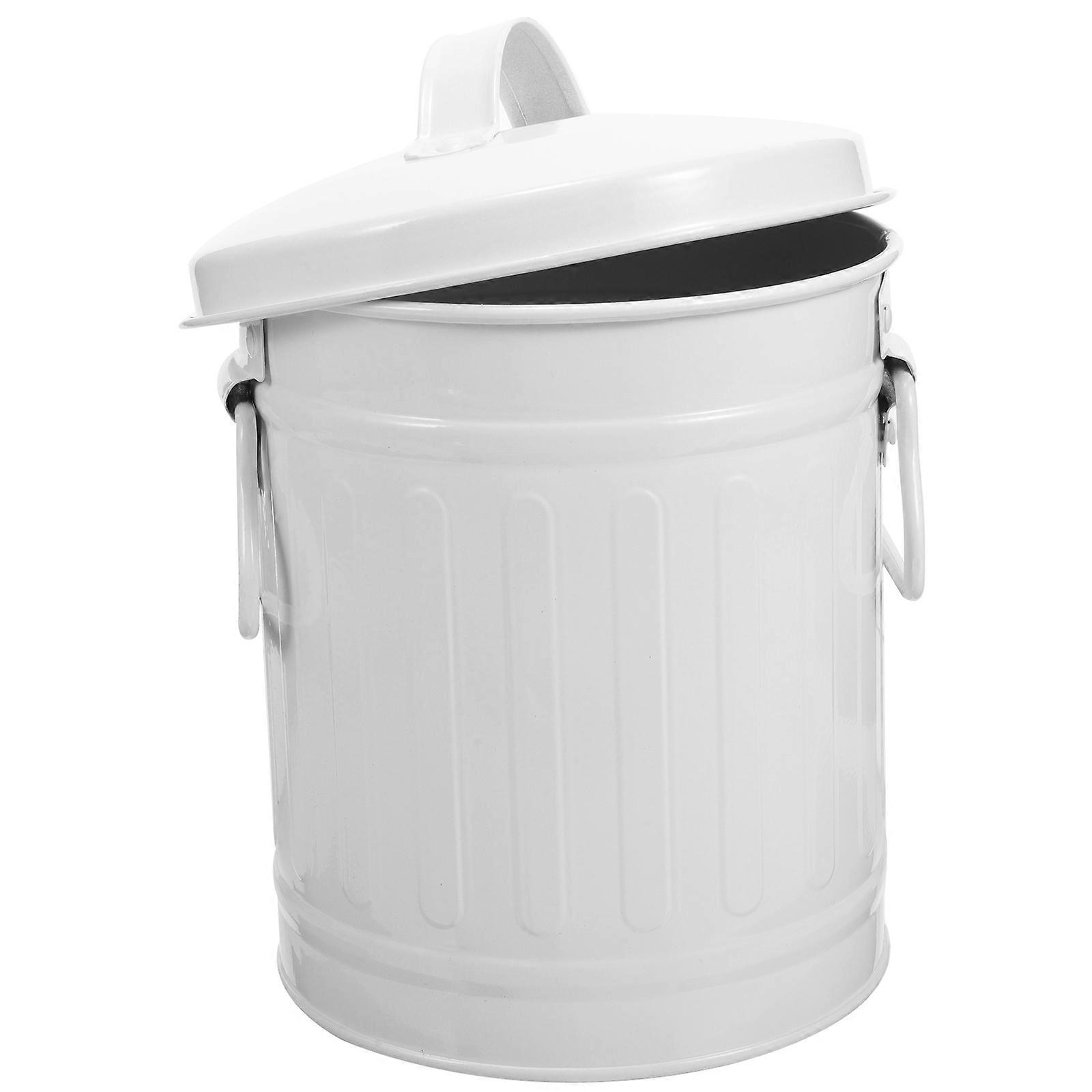 Small Trashcan With Lid Metal Trash Can For Table Garbage Storage Office Workers 1Pcs