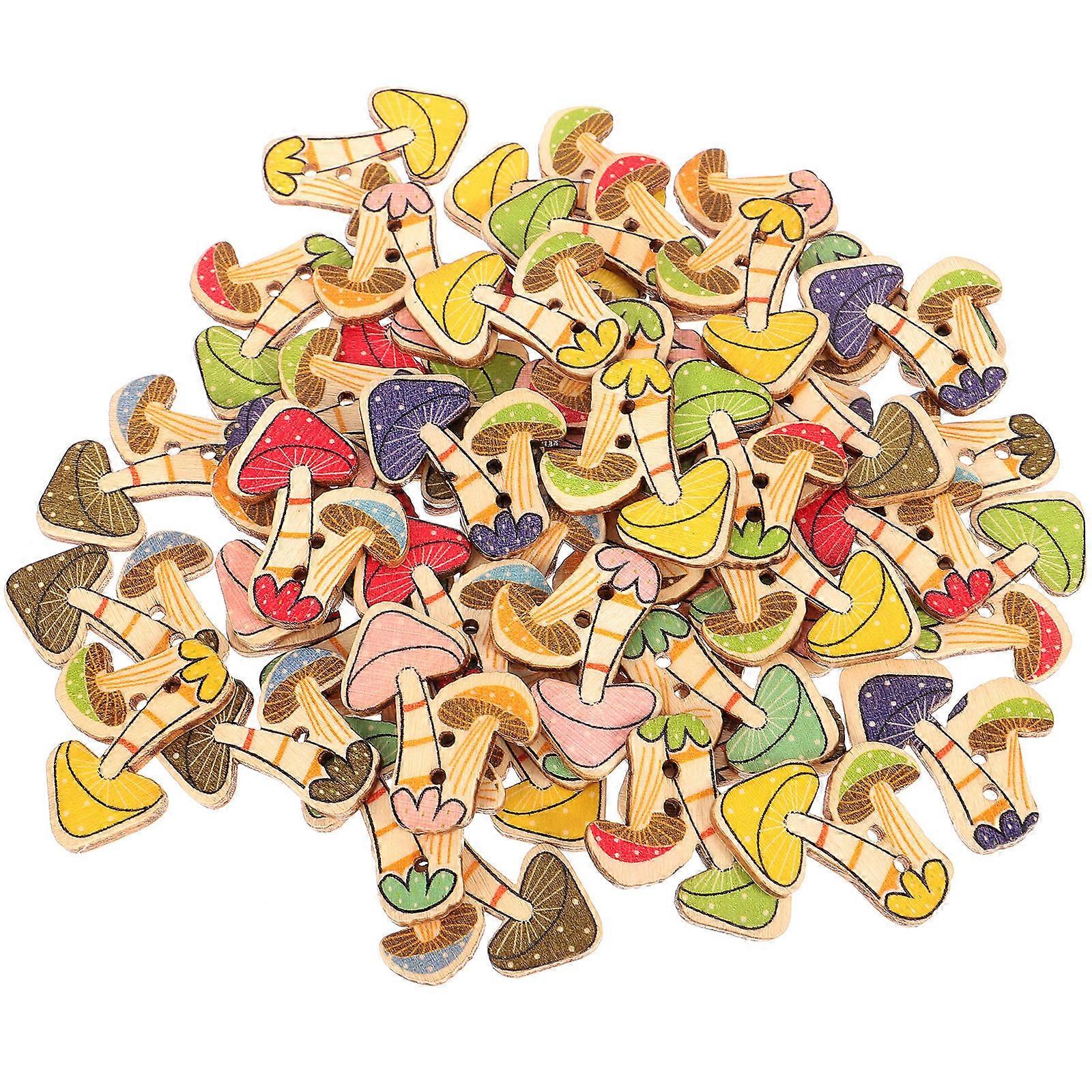 Here's a polished and detailed product description based on your input:
**50pcs Cartoon Mushroom Wooden Buttons – DIY Craft & Sewing Supplies for