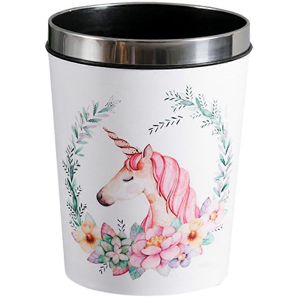 Round Waste Bin Unicorn Pattern Pressing Ring Cartoon Trash Can Garbage Bin