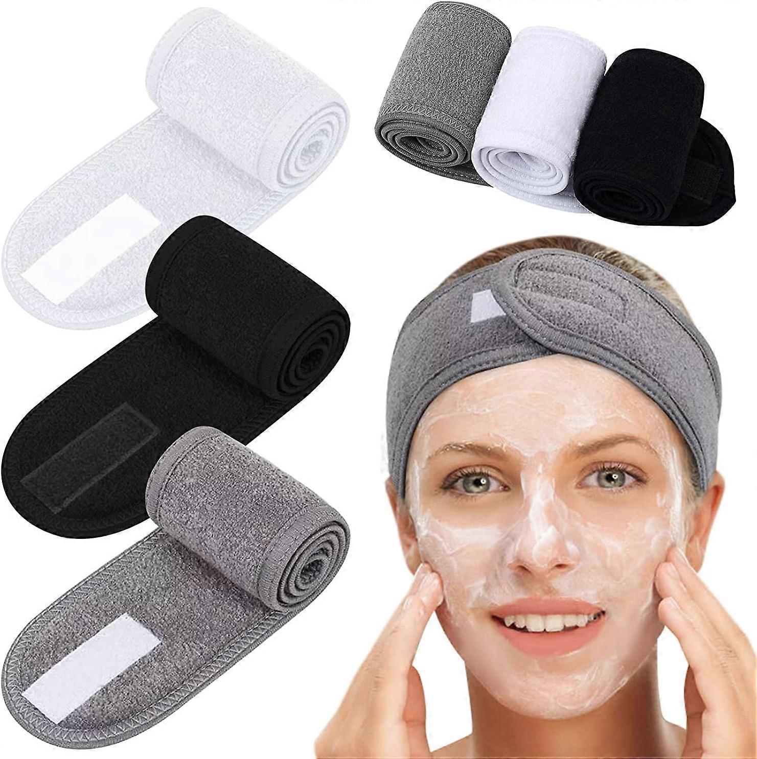 3 عبوات للوجه والسبا والمكياج والدش وعصابات رأس رياضية قابلة للتعديل