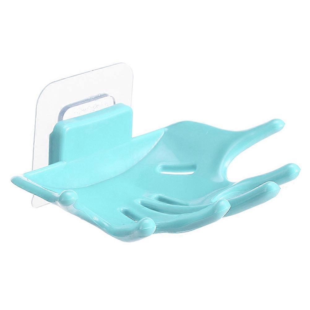 Soap Drain Box Hand Shaped Punch Free Soap Case Container for Bathroom and Kitchen Blue 14.00X10.00X6.00CM No Trace Adhesion 1Pack