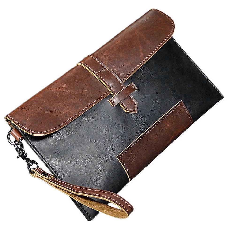 Men Clutch Purse Vintage Wallet Multi-Pocket Large Capacity Black with Coffee 1Pcs