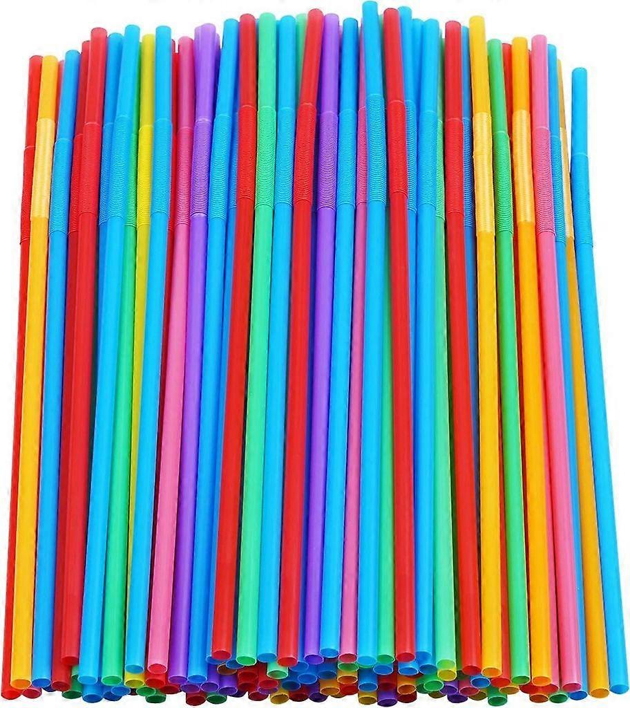 Colorful Long Flexible Plastic Straws, 200-Pack