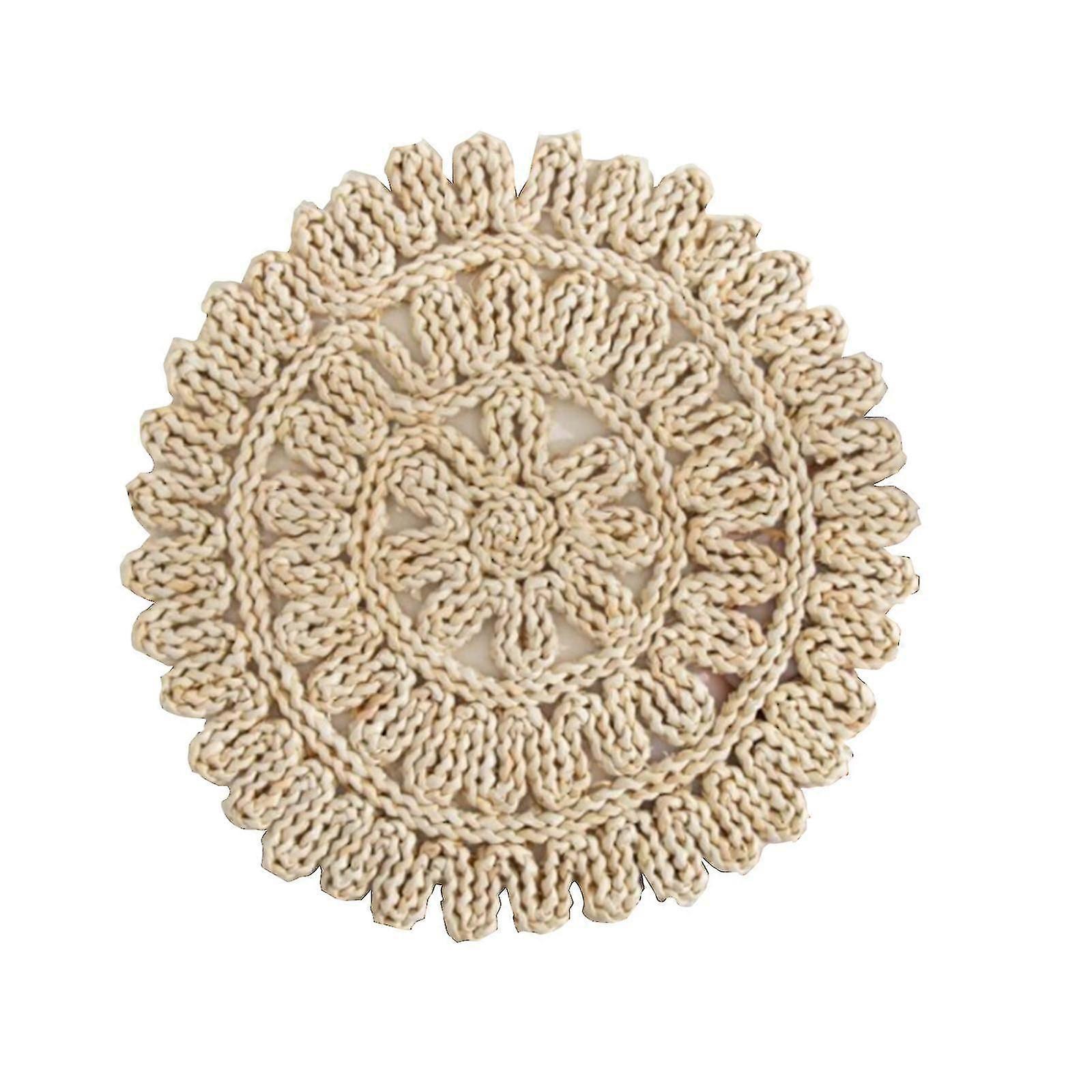 Cesta de parede tecida Handmade Accent Tray Multipurpose Wicker Natural Boho Rattan Decor Home Art Plate Coasters Edge Flat Placemat Round Pendurado para Offi