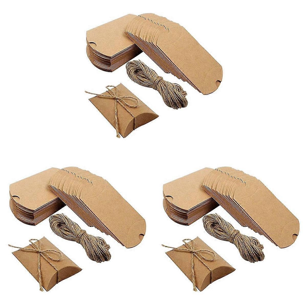 Kraft Paper Pillow Boxes,Candy Boxes with Twine,Gift Packaging Boxes