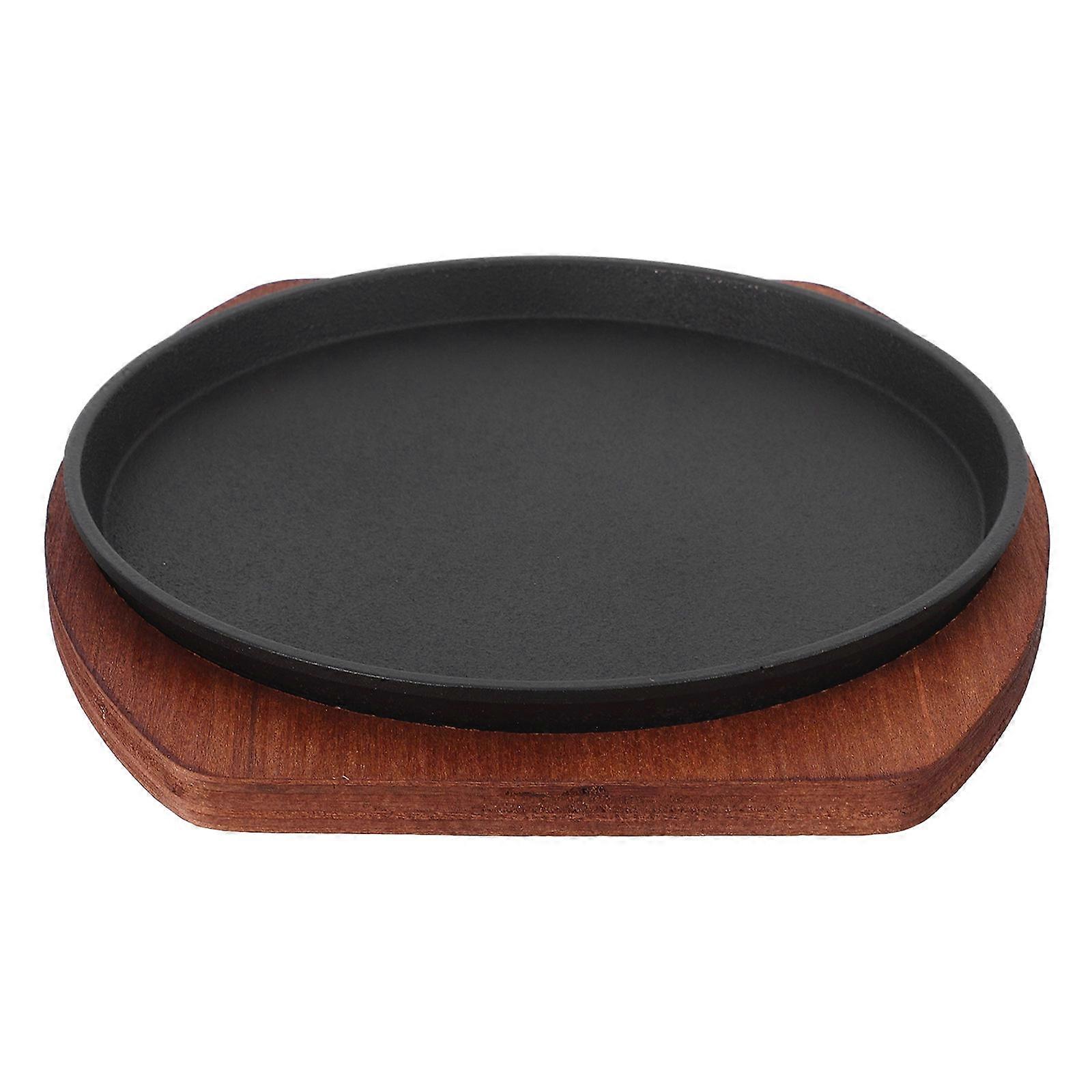 Round Non Stick Cast Iron BBQ Stovetop Grill Pan for Induction Cookers – Thickened Flat Steak Grill Plate for Home & Outdoor Camping, Ideal for