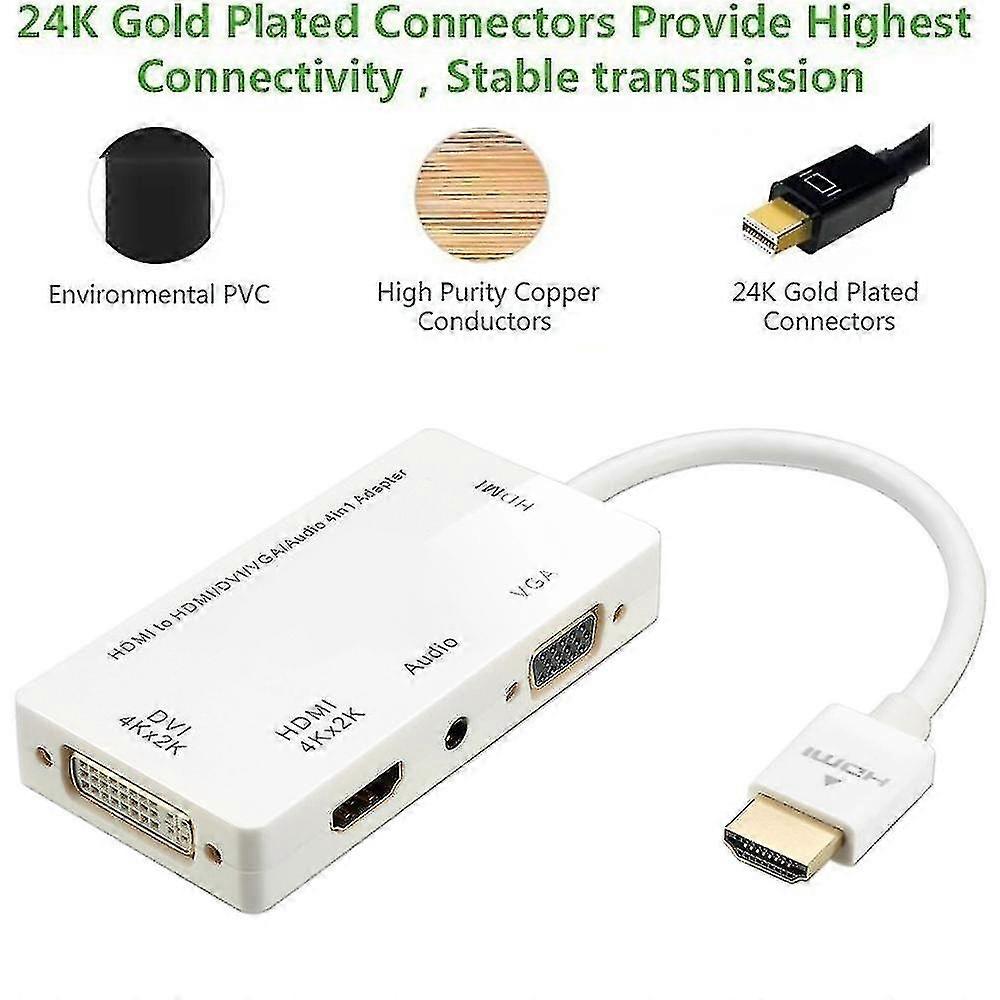 3 In 1 Micro Adapter Cable for HDMI to VGA DVI with Audio 3.5mm Connector in White Color