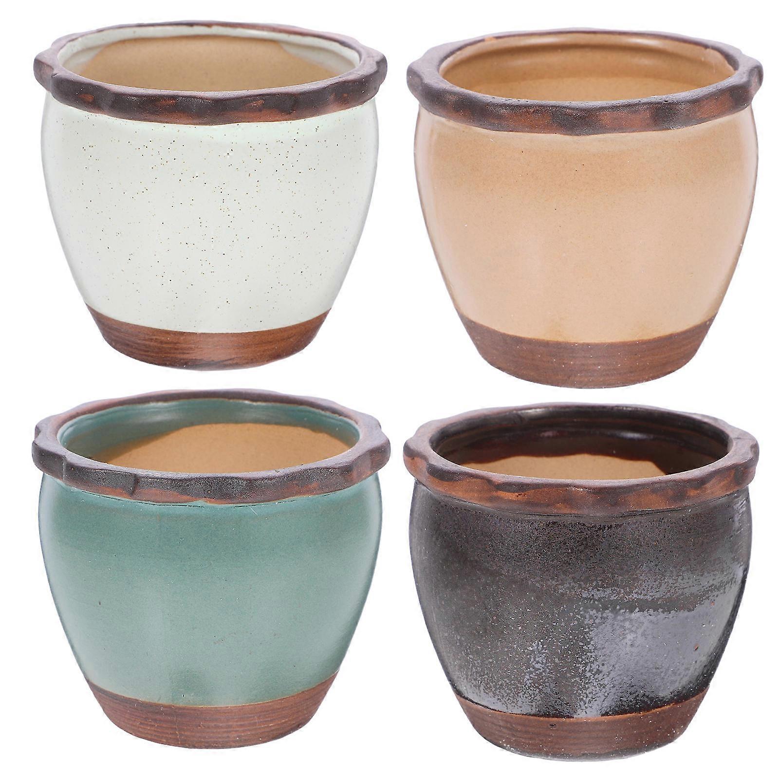 Tiny Flower Pots Mini Succulent Pots Ceramic Planters for Desk Bookshelf Use Assorted Color 8.00X8.00X6.80CM Plant Growth Support 4Pcs