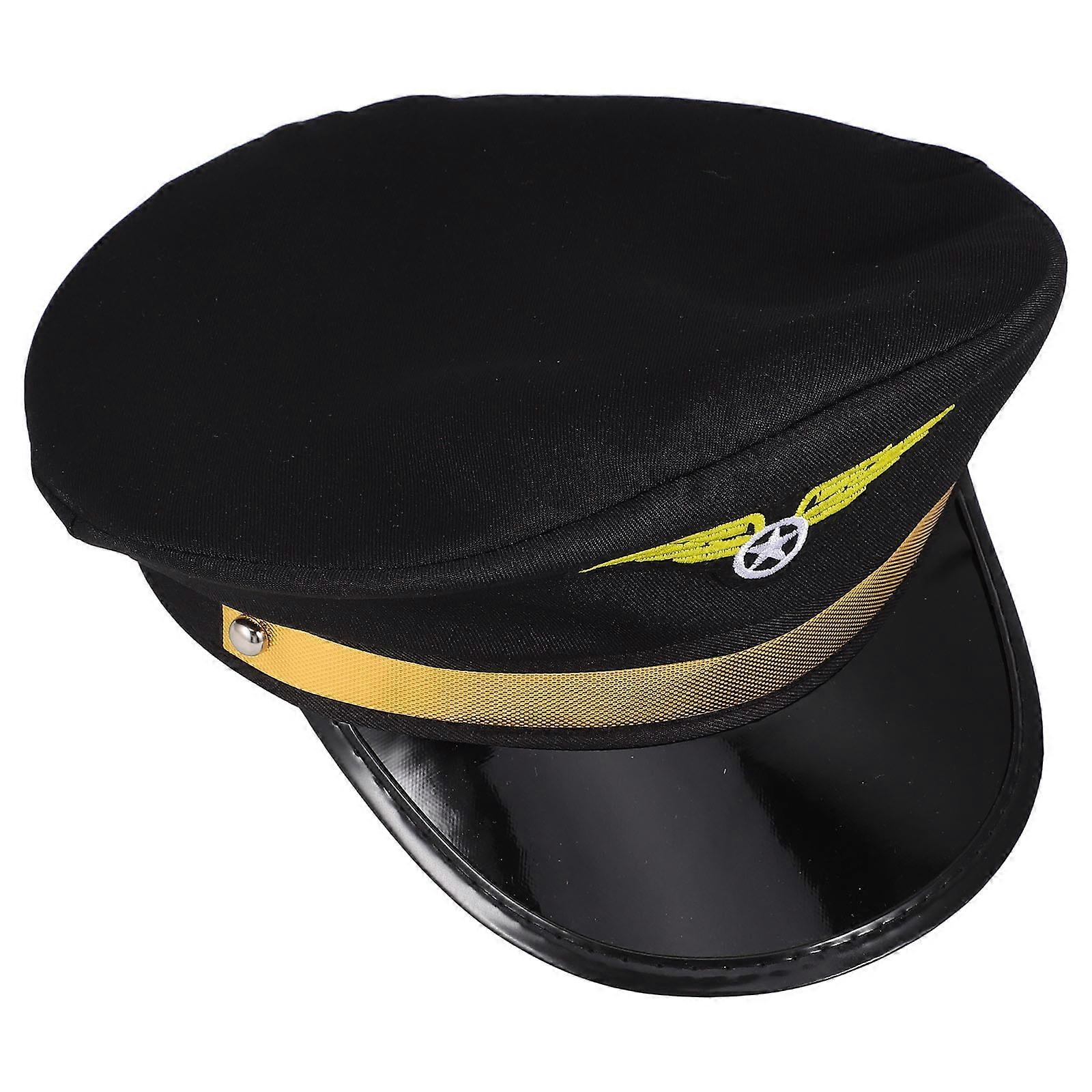 Adjustable Black Pilot Hat for Adults – Fancy Dress Cap for Halloween Cosplay, Masquerade & Uniform Costume Accessory – Stylish Unisex Headwear