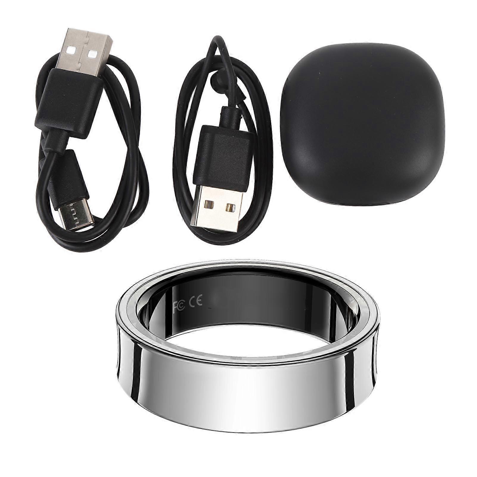 Silver Smart Ring with Bluetooth 5.3, Sleep Tracking, Pedometer, and Remote Photography